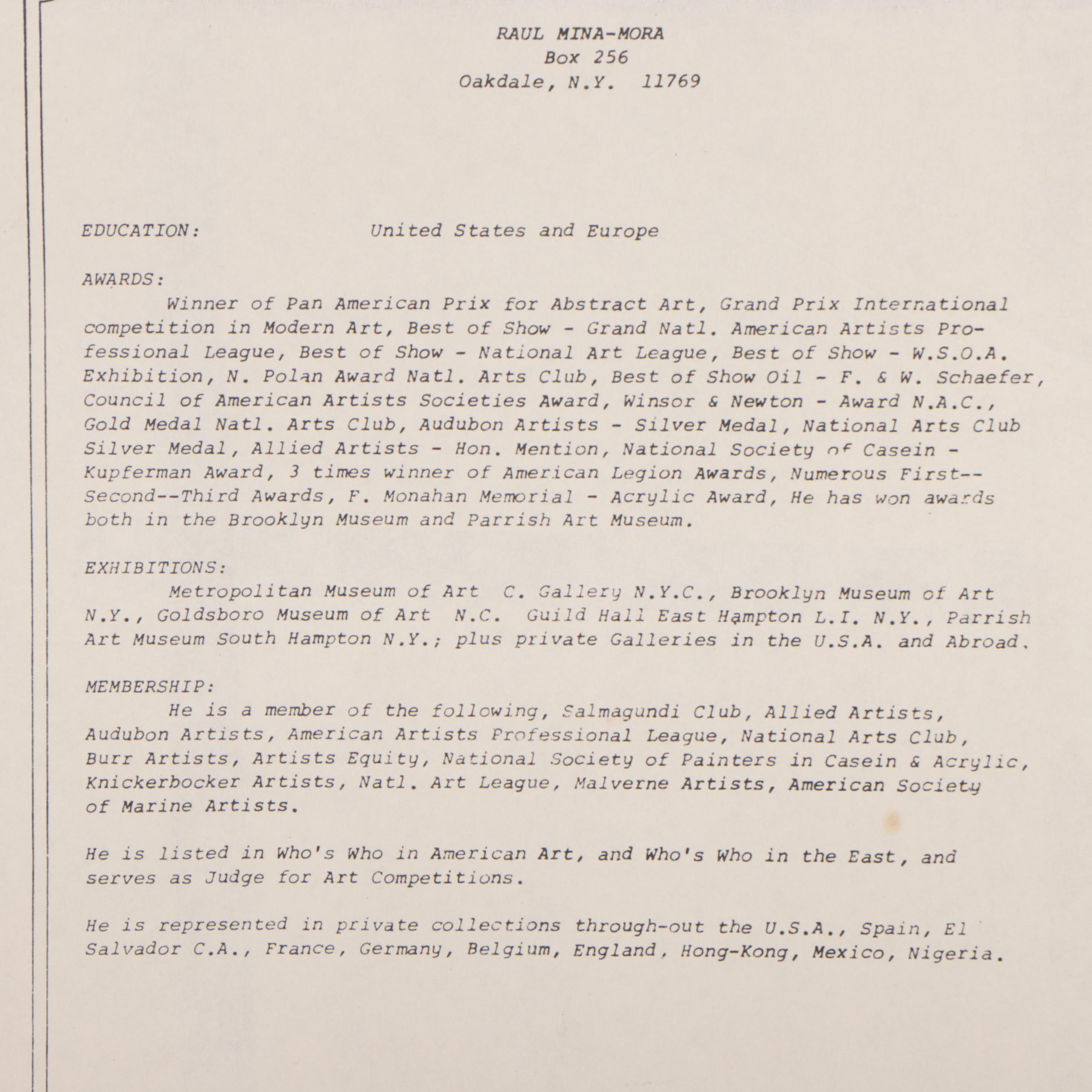 Raul Mina-Mora Gouache Painting of an Abstract Harbor