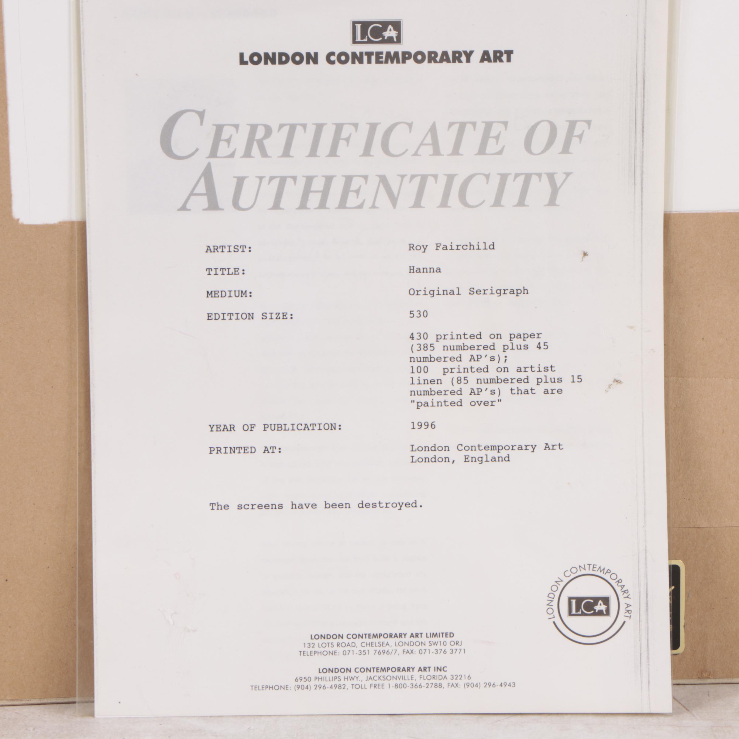 Roy Fairchild-Woodard Embellished Serigraph "Hanna"