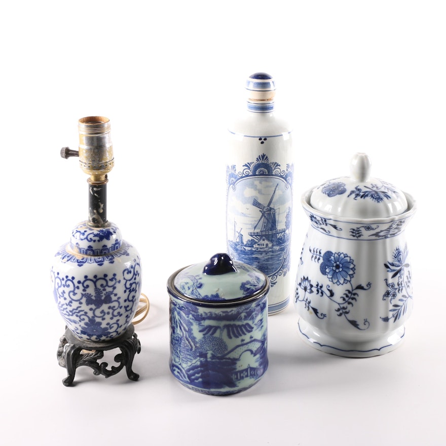 Ginger Jar Lamp and Other Blue and White Ceramic Vessels