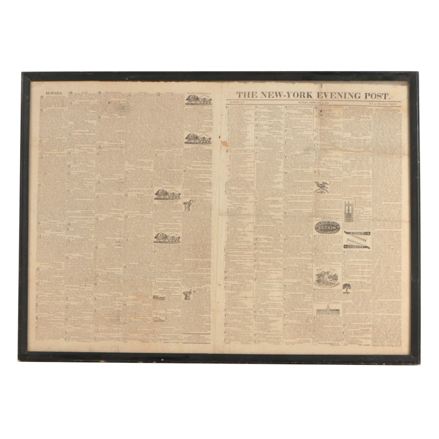 Framed 1819 "New-York Evening Post" with John Holmes Speech on Seminole War