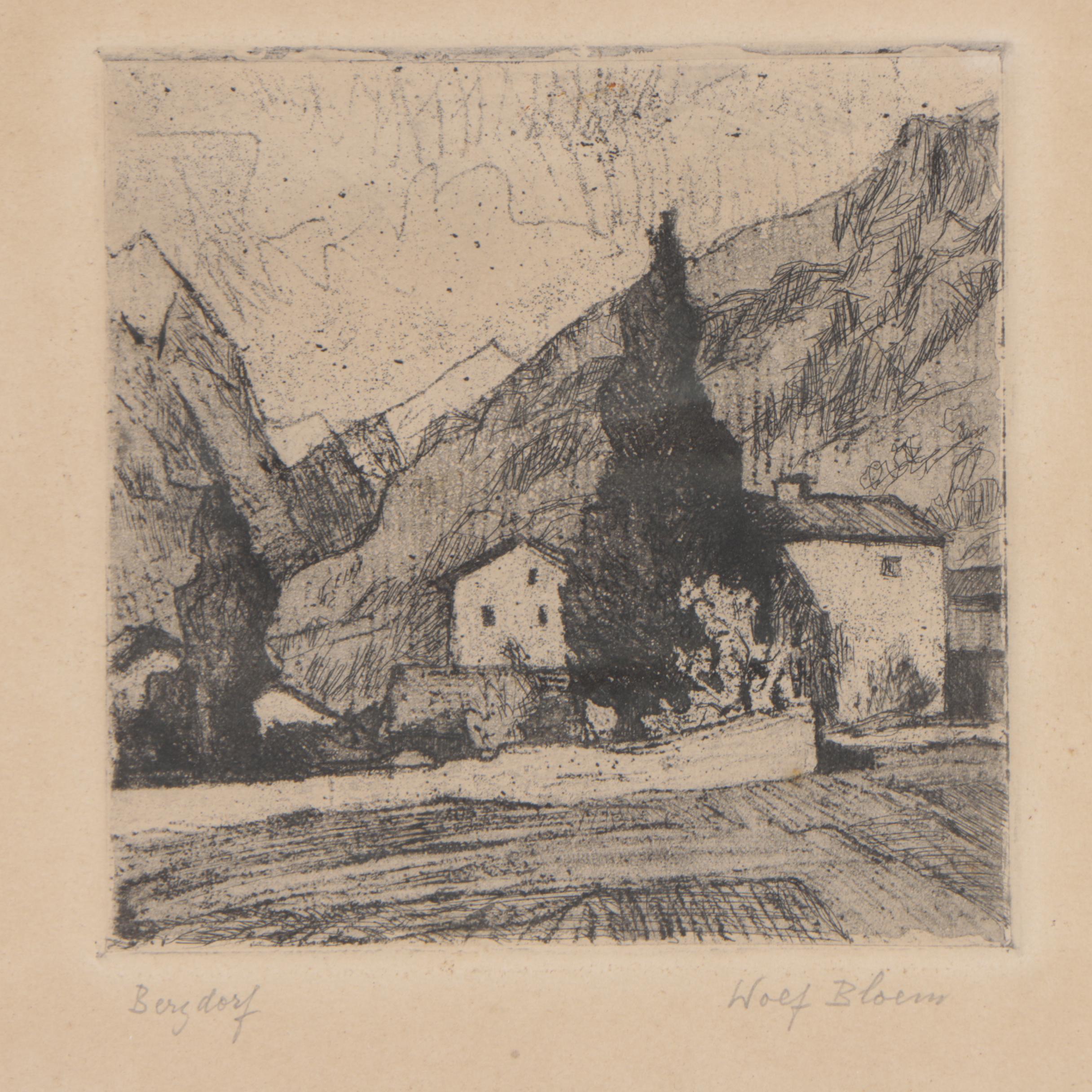 Wolf Bloem Mid Century Etching "Bergdorf"