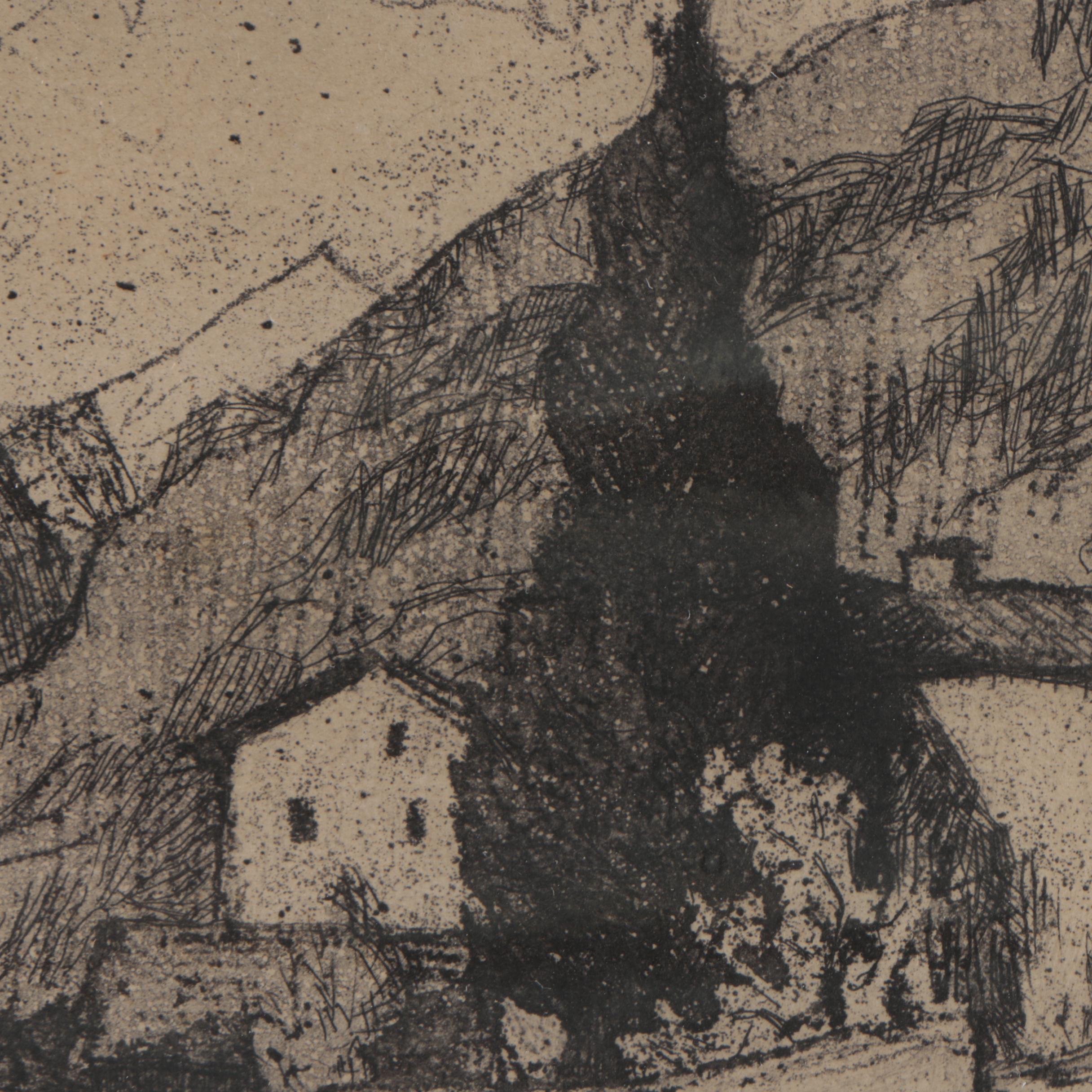 Wolf Bloem Mid Century Etching "Bergdorf"