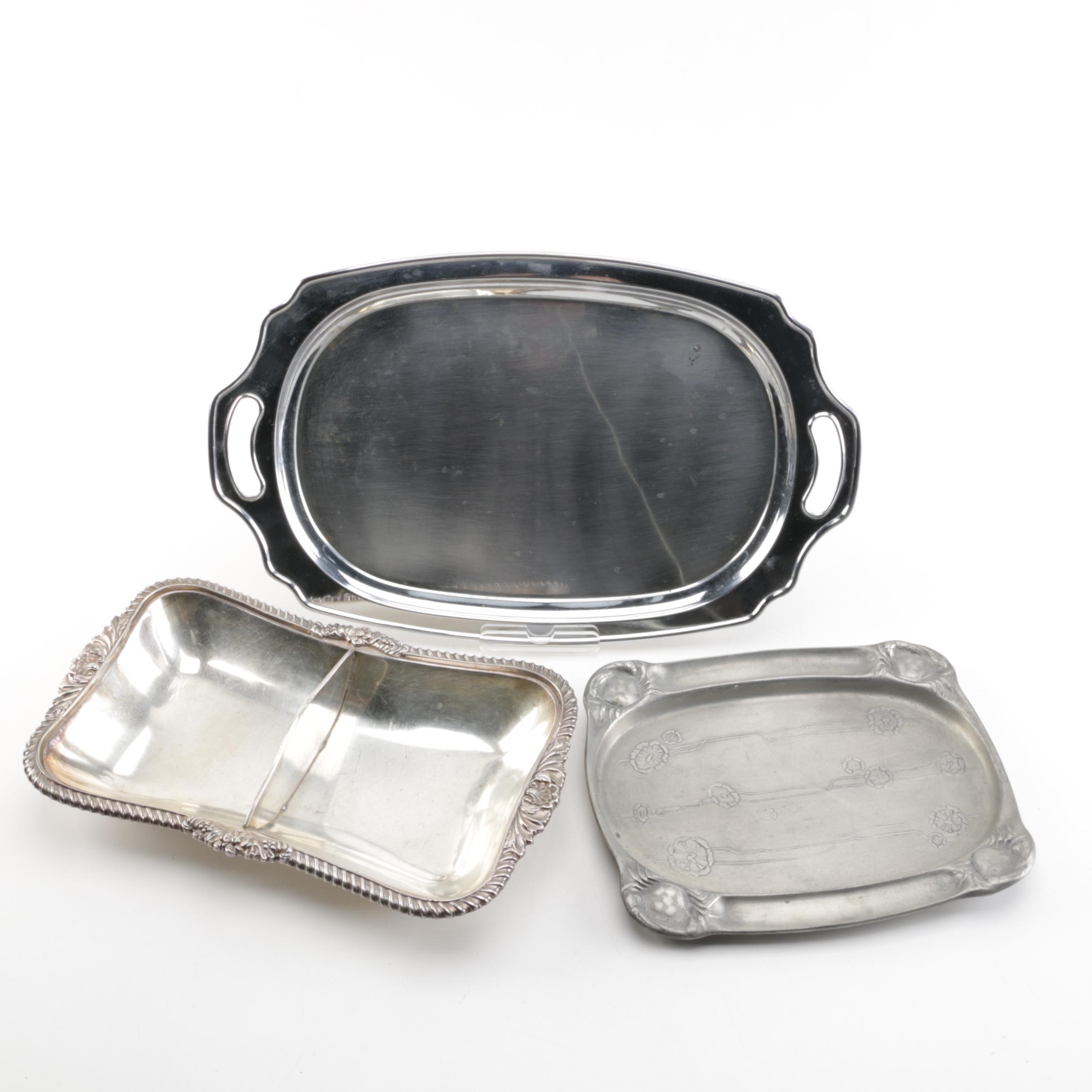 Vintage Kayserzinn Pewter Serving Dish with Silver Plate and Metal Serveware