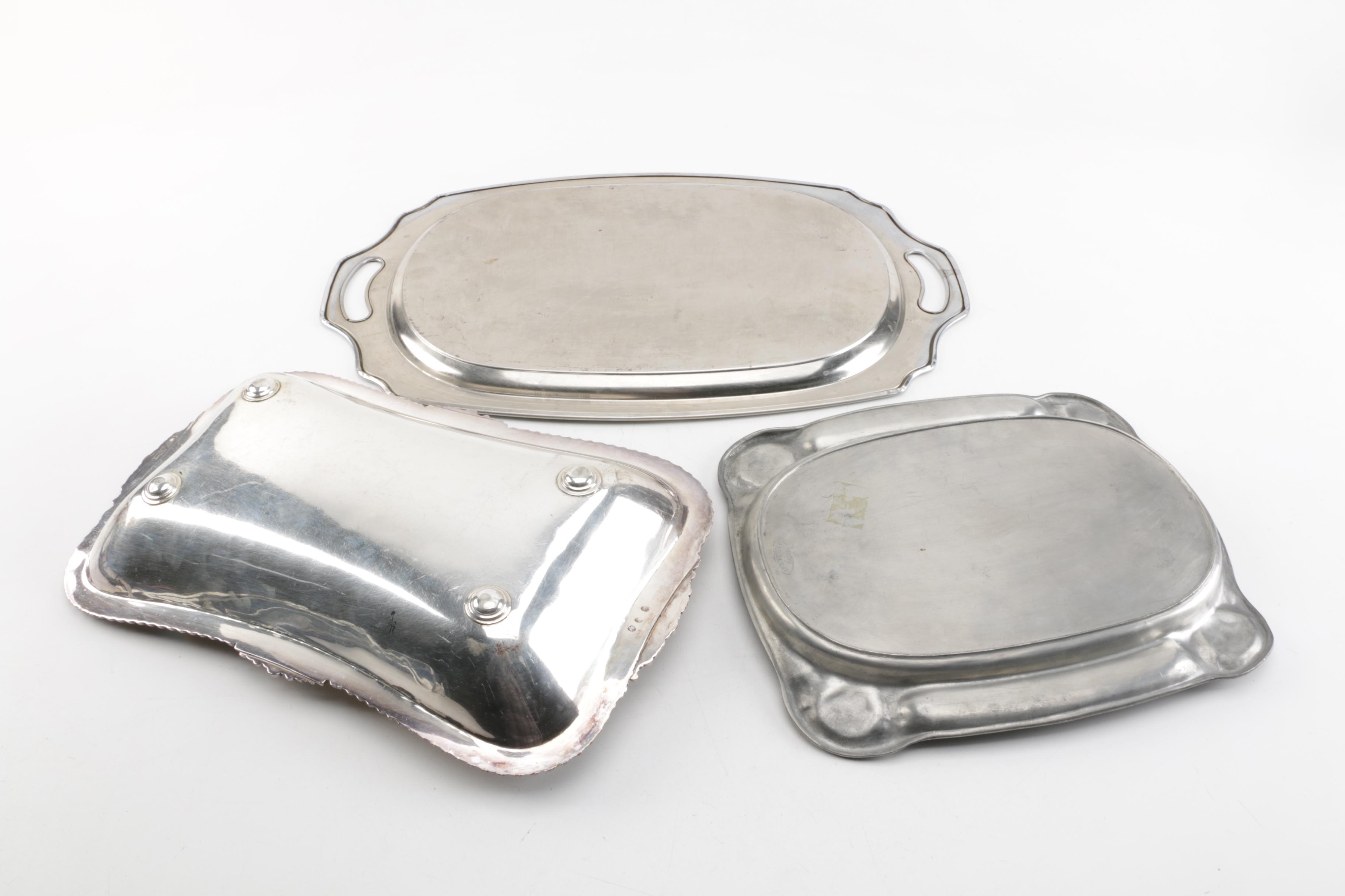 Vintage Kayserzinn Pewter Serving Dish with Silver Plate and Metal Serveware