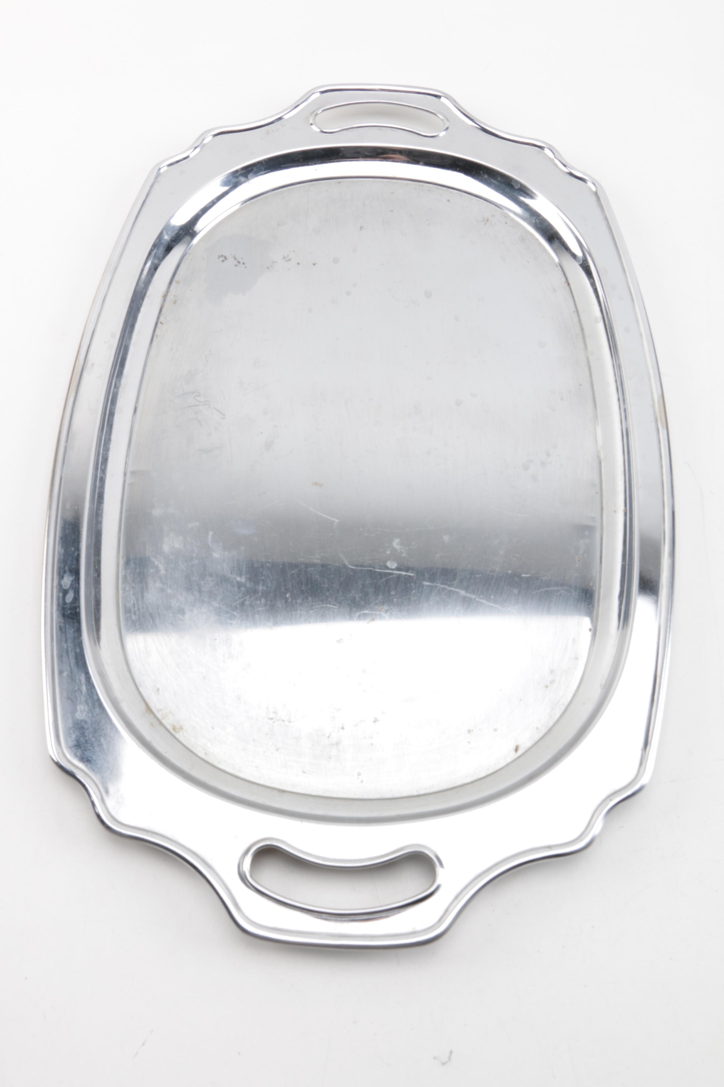 Vintage Kayserzinn Pewter Serving Dish with Silver Plate and Metal Serveware