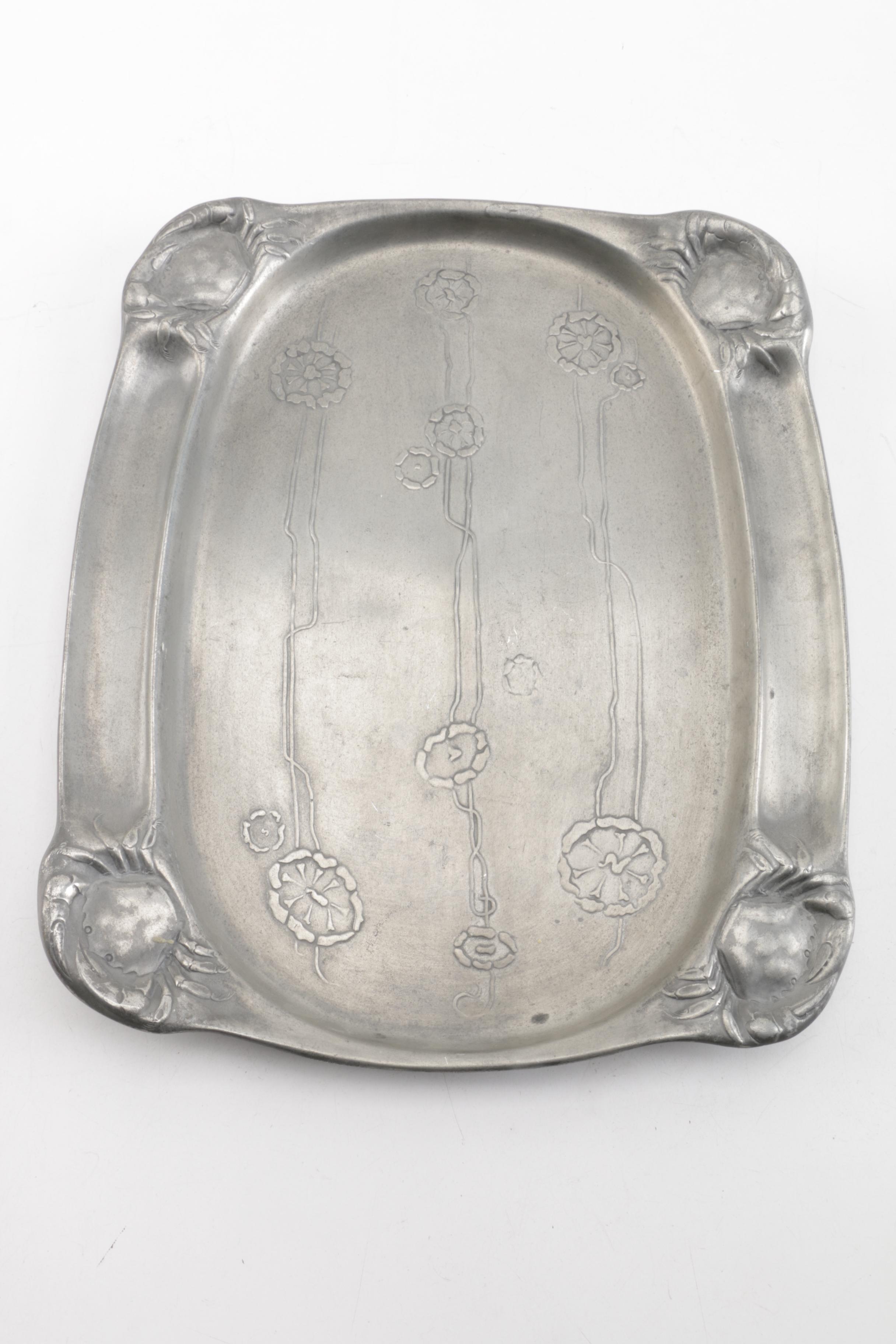 Vintage Kayserzinn Pewter Serving Dish with Silver Plate and Metal Serveware