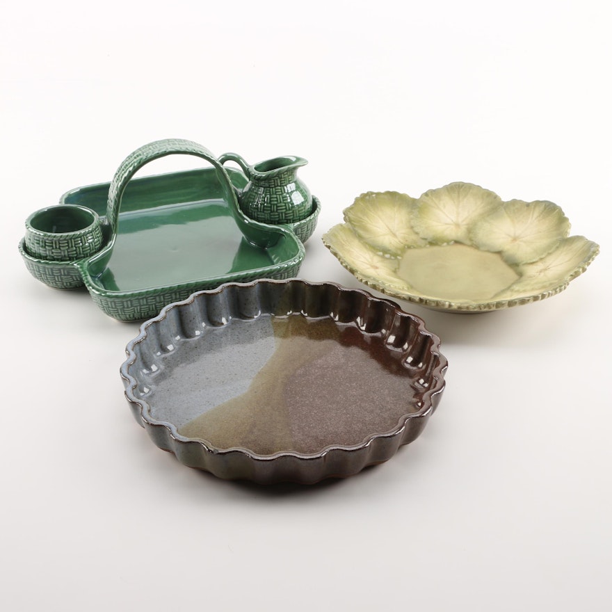 Neuwirth Ceramic Tea Caddy and Ceramic Quiche Pan, Leaf Bowl