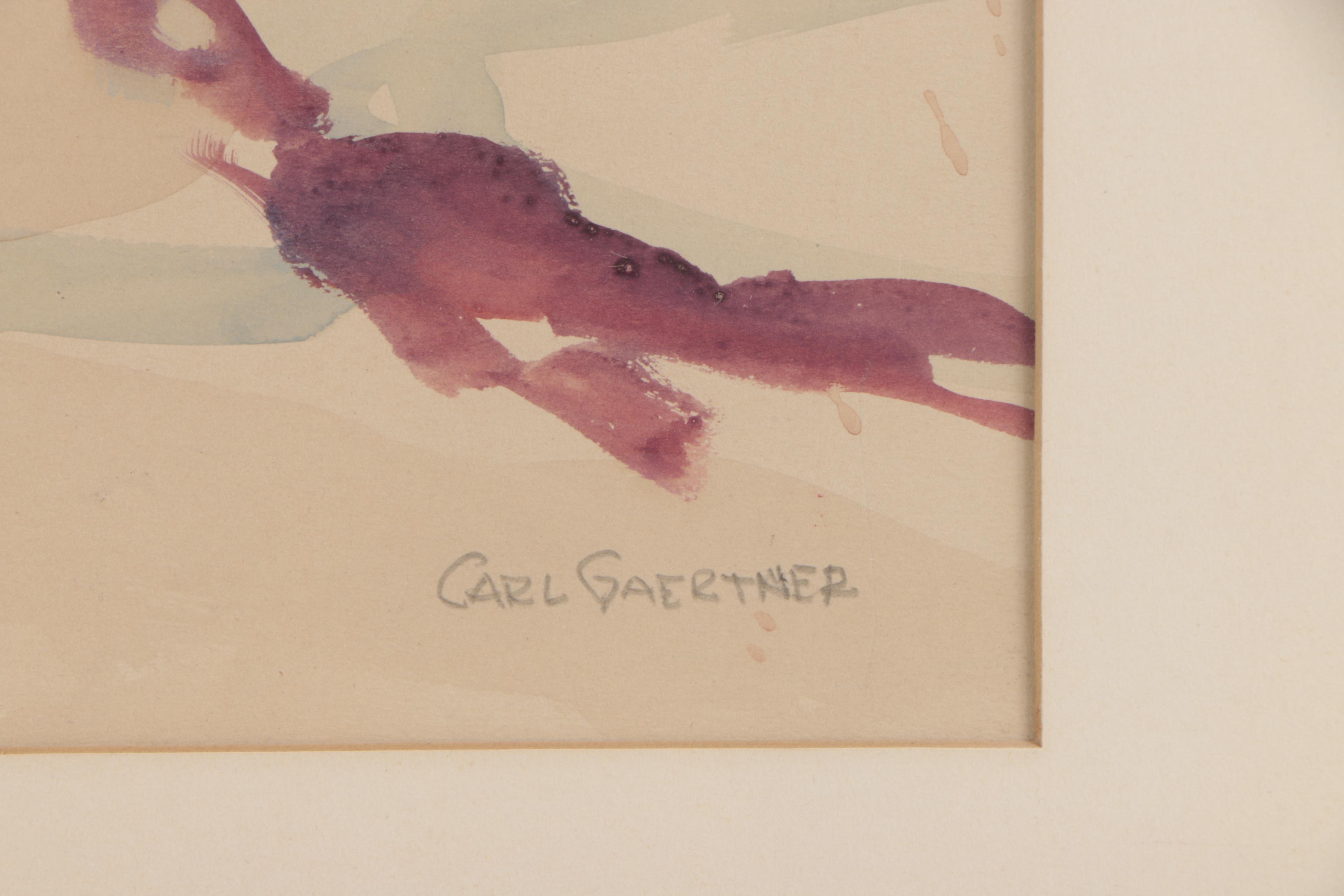 Carl Gaertner Watercolor Painting of Winter Forest Scene