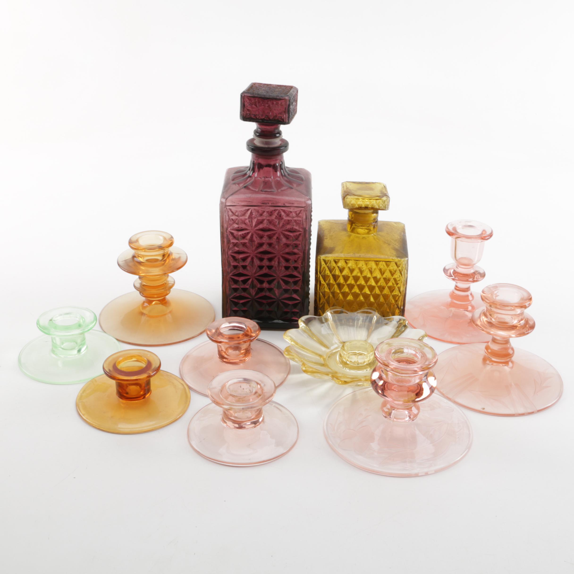 Glass Candleholders and Decanters