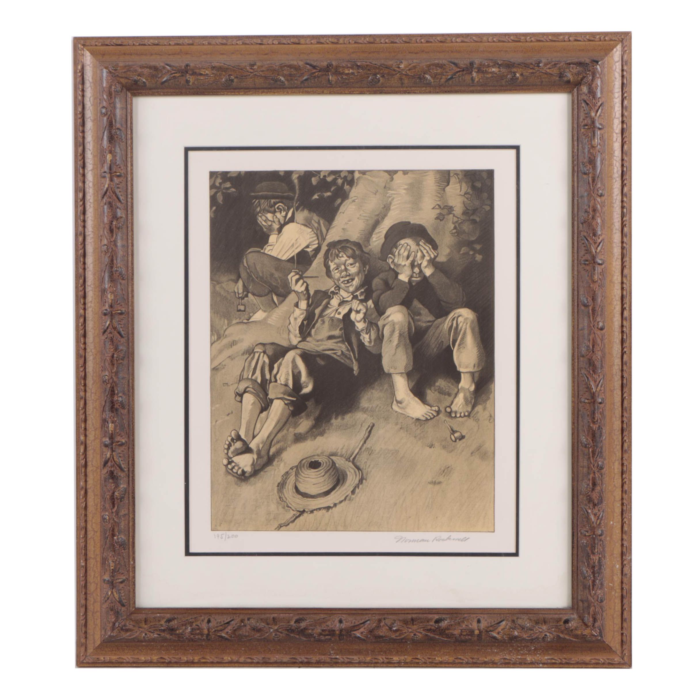 Norman Rockwell Lithograph "First Smoke"