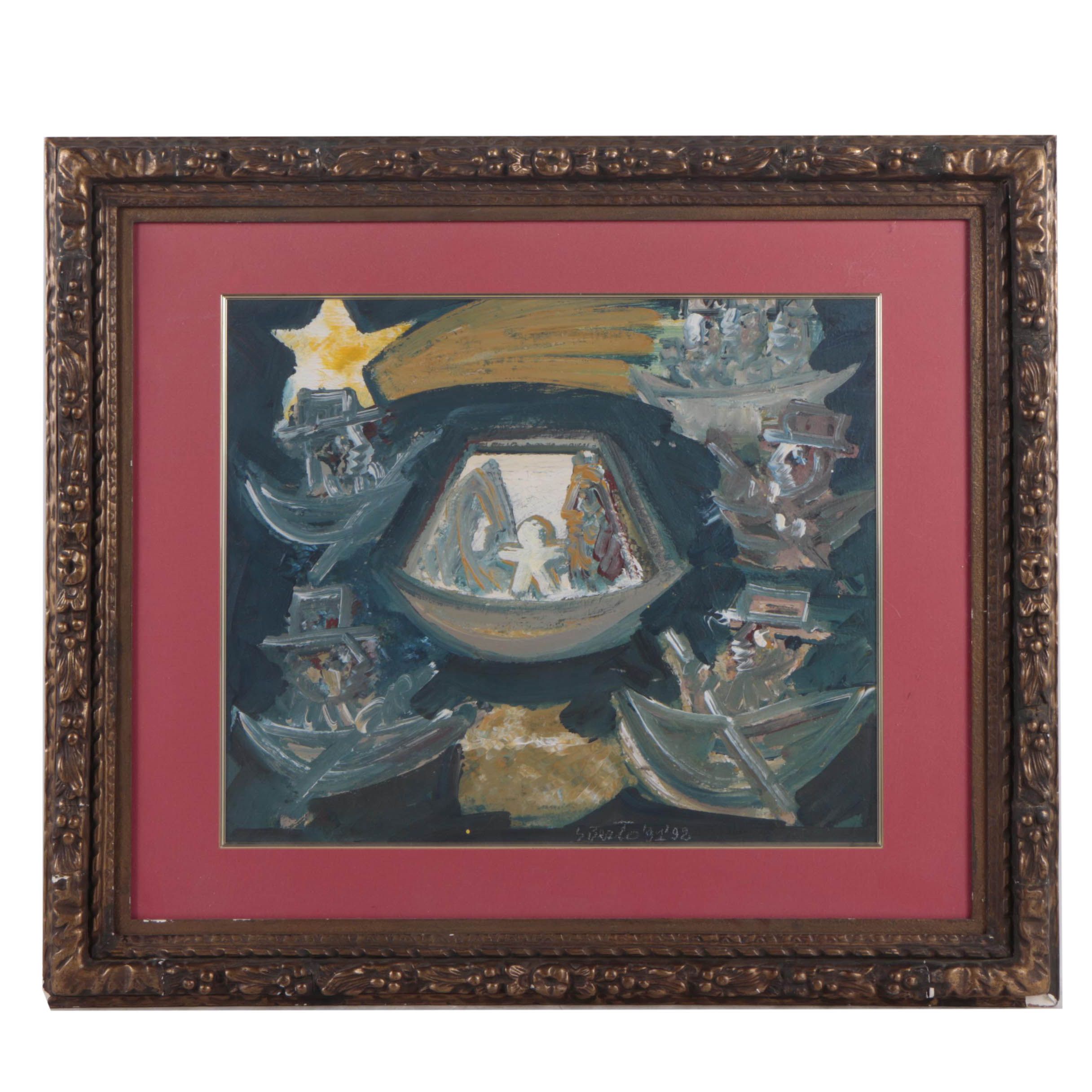 Gianpaolo Berto Mixed Media Painting "Racconto Fofolare"