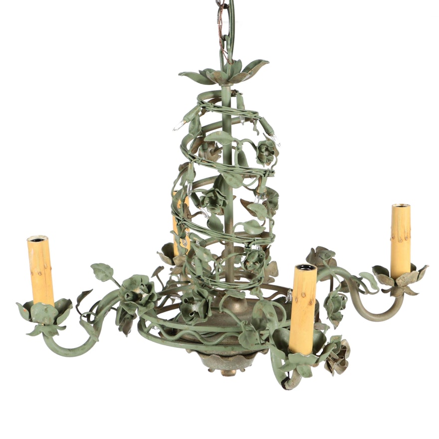 Vintage Italian Verde Tole Chandelier