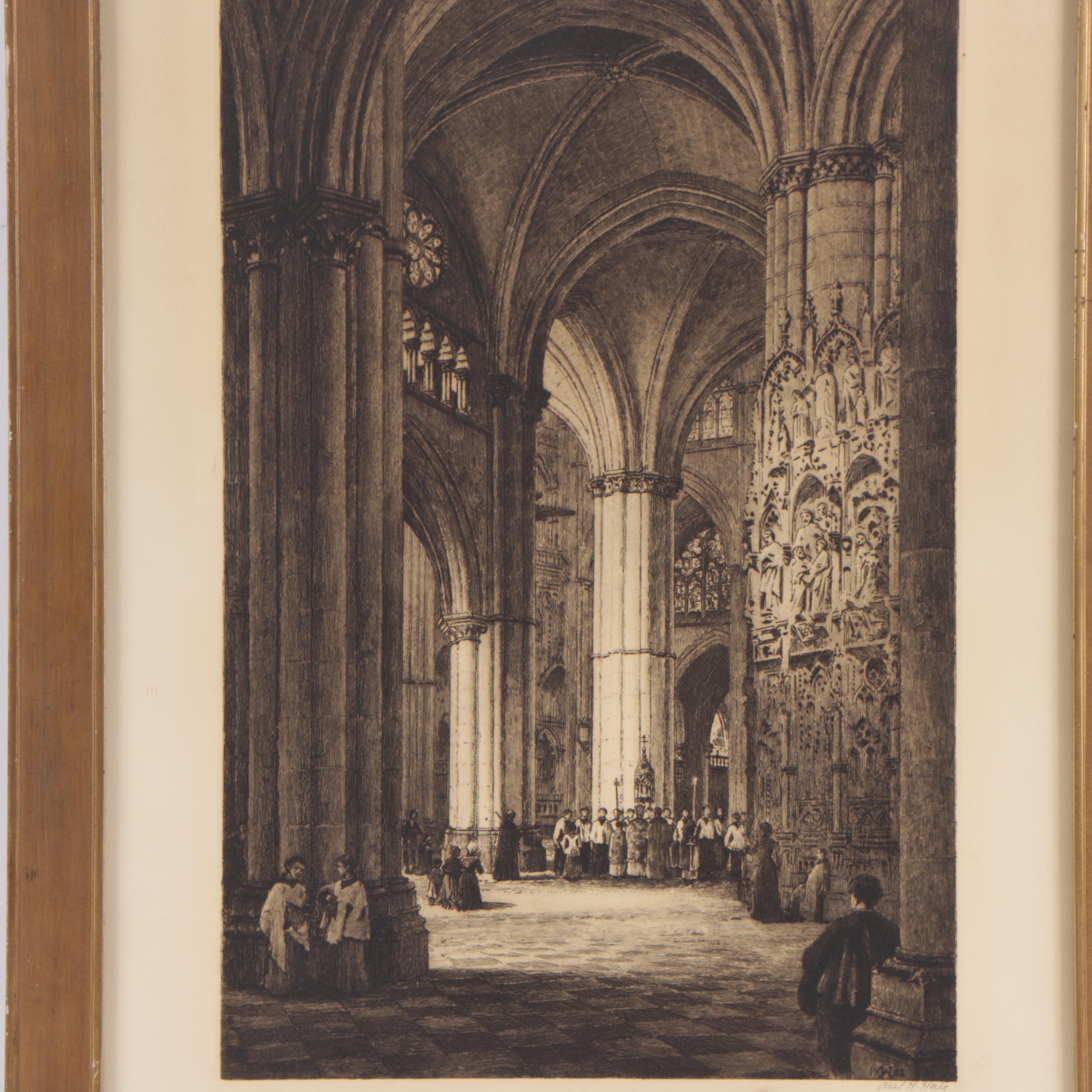 Axel Haig Etching "Toledo Cathedral"