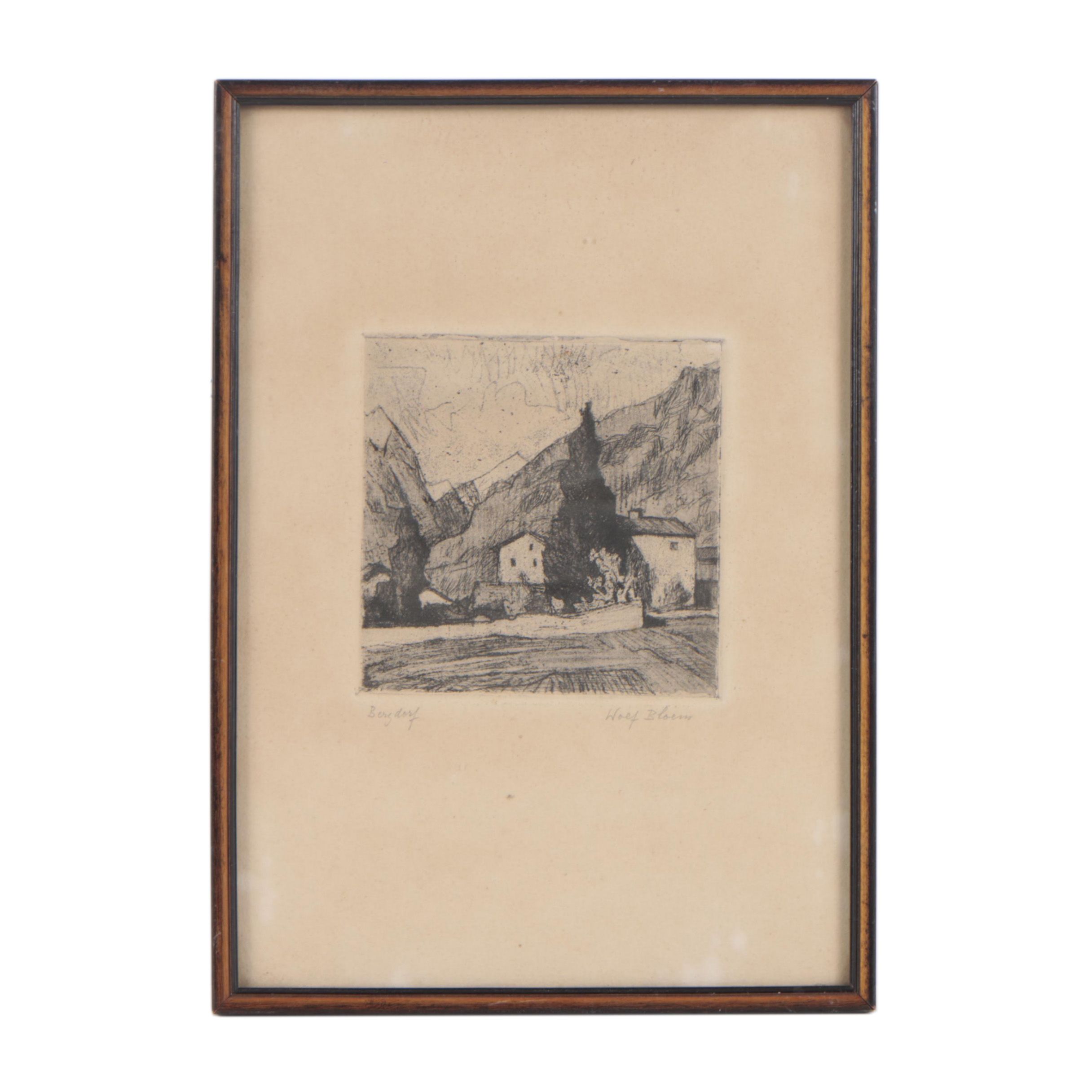 Wolf Bloem Mid Century Etching "Bergdorf"