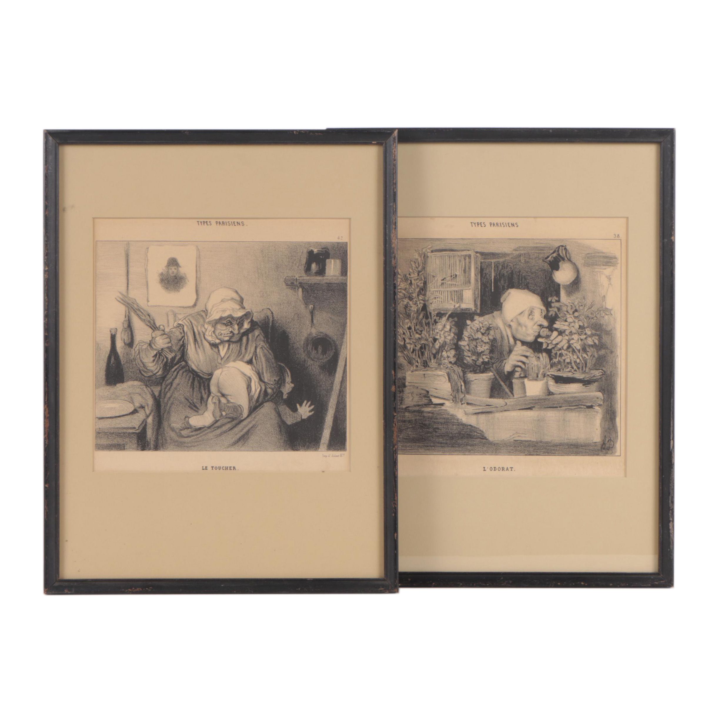 Lithographs After Honore Daumier "L'Odorat" and "Le Toucher"