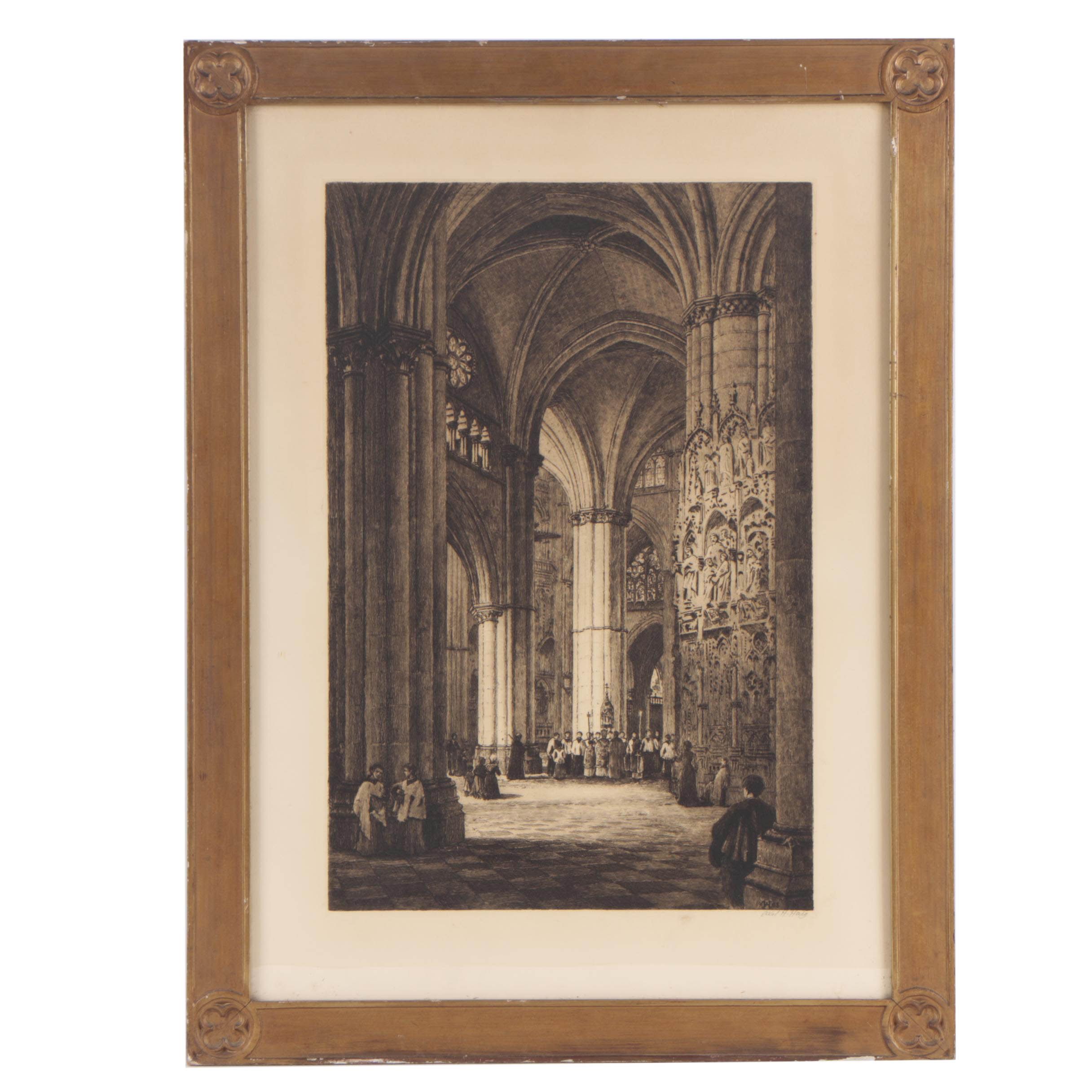 Axel Haig Etching "Toledo Cathedral"