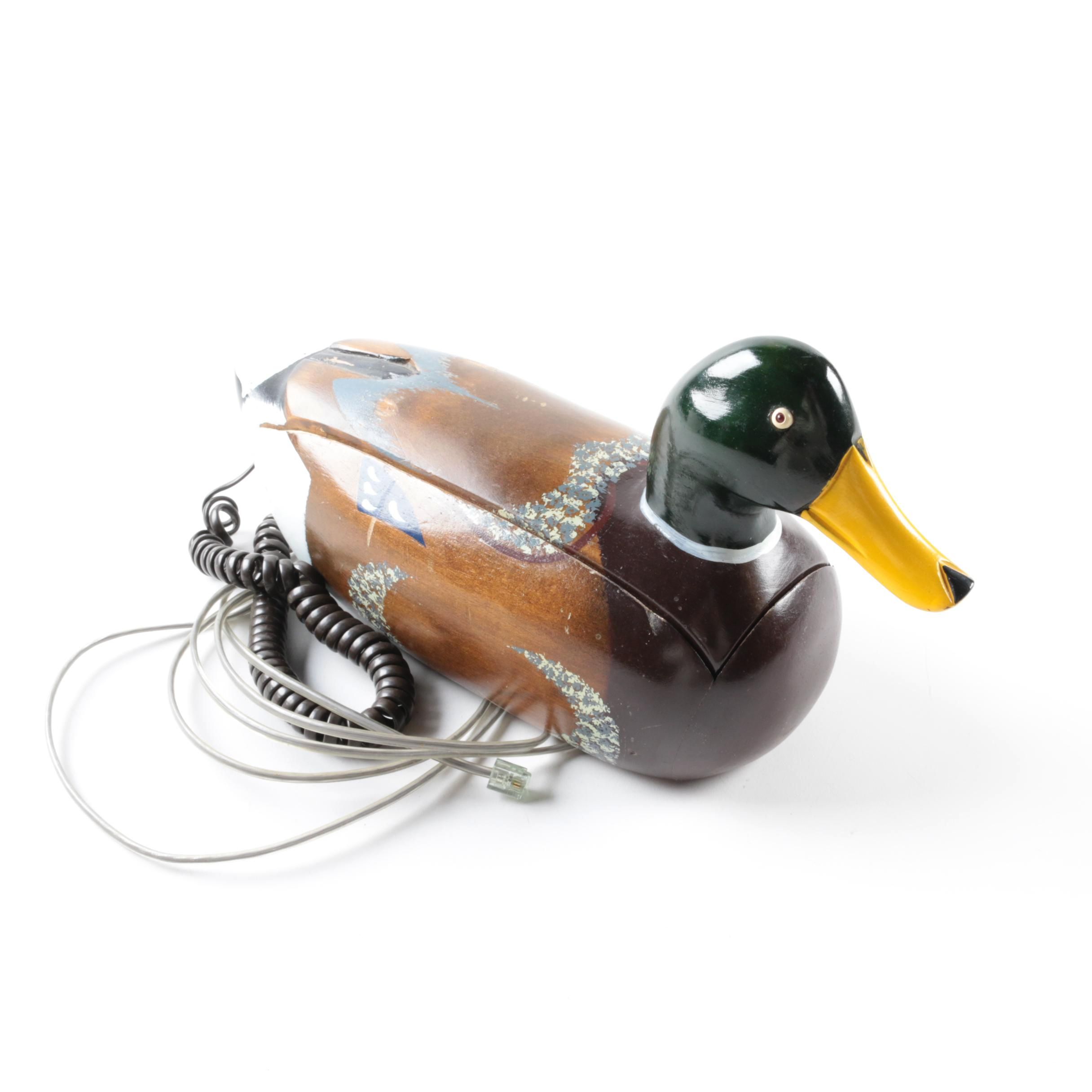 Vintage Hand-Painted Wooden Duck Decoy Style Telephone