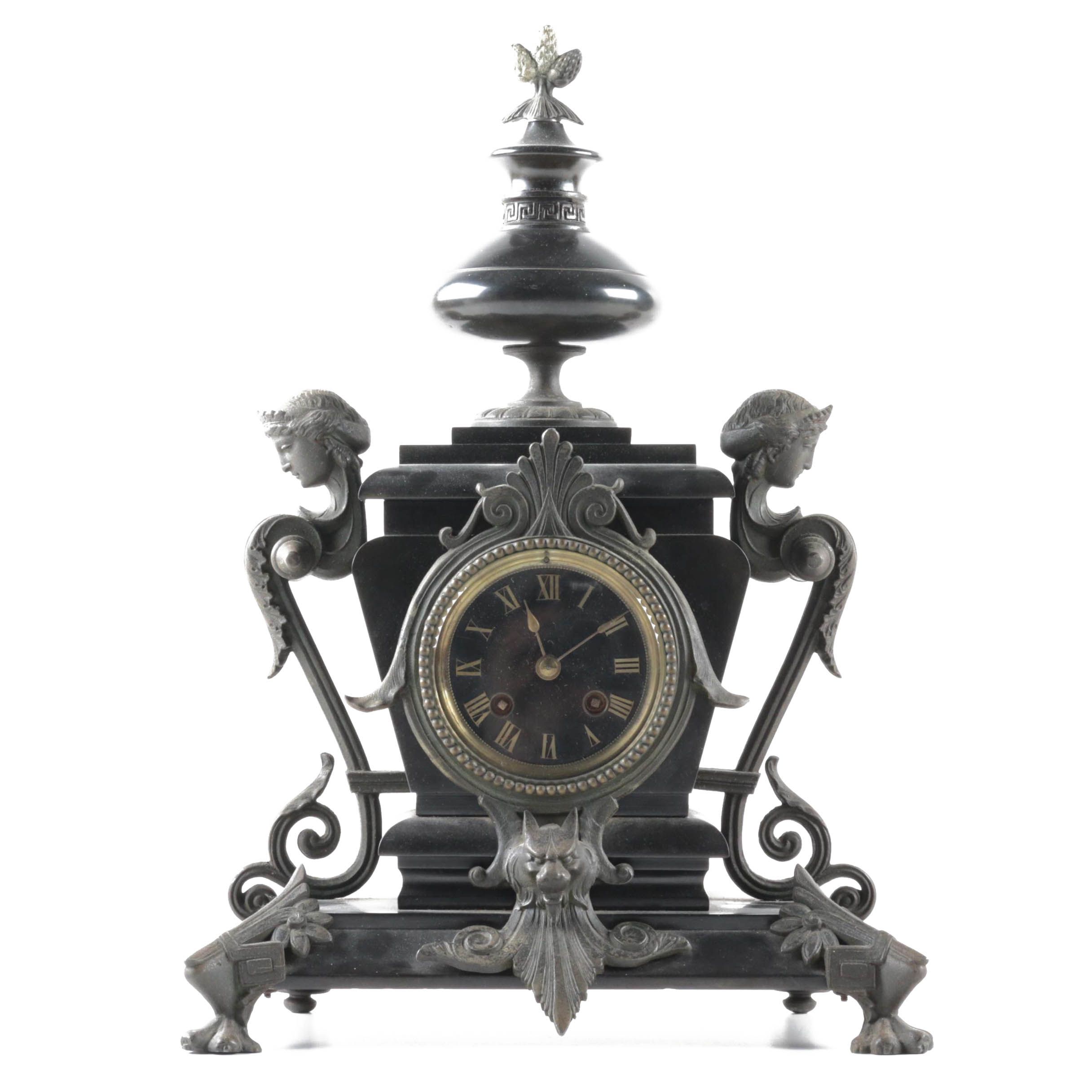 Neoclassical Style Metal Mantel Clock