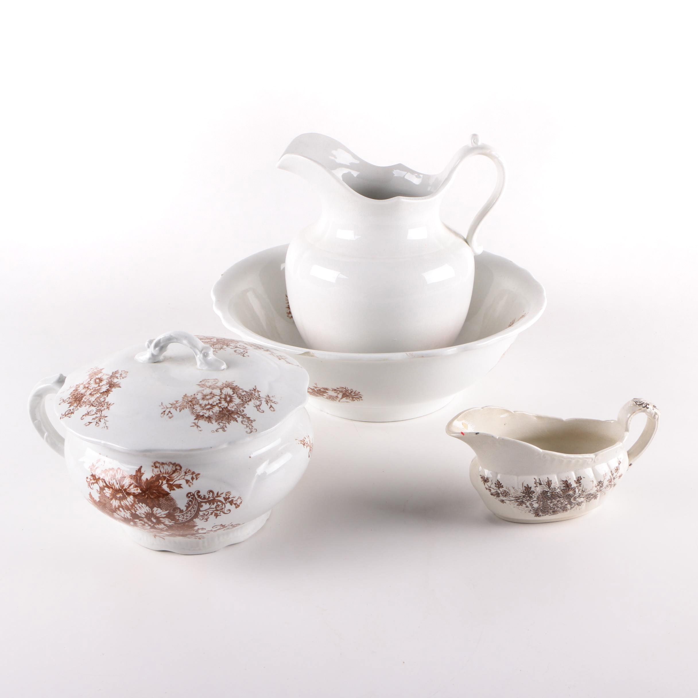 Antique Ironstone and Vintage Porcelain Vanity Accessories