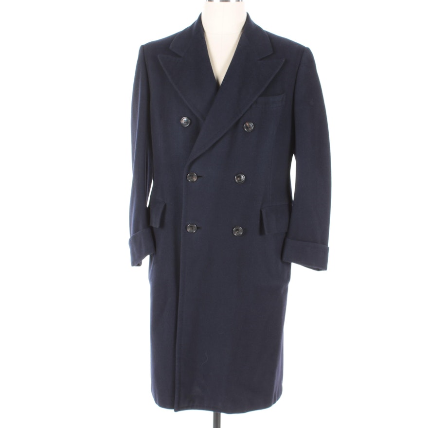 Men's Vintage Bonwit Teller Navy Blue Wool Double-Breasted Overcoat