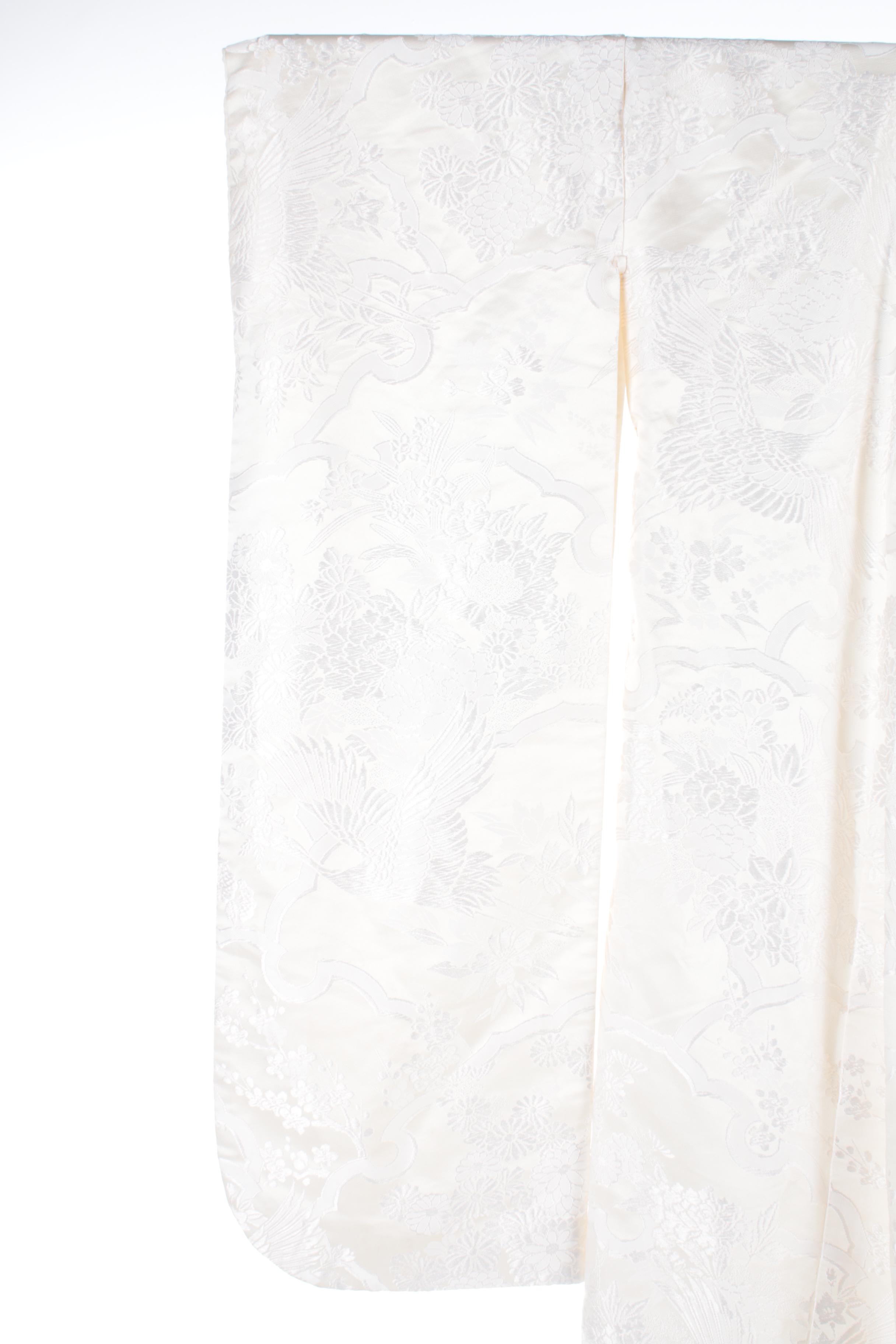 Women's Japanese Shiromoku Wedding Kimono in White Brocade Silk