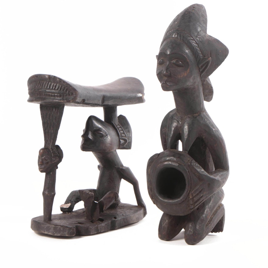 Carved Luba Bowl Bearer and Headrest