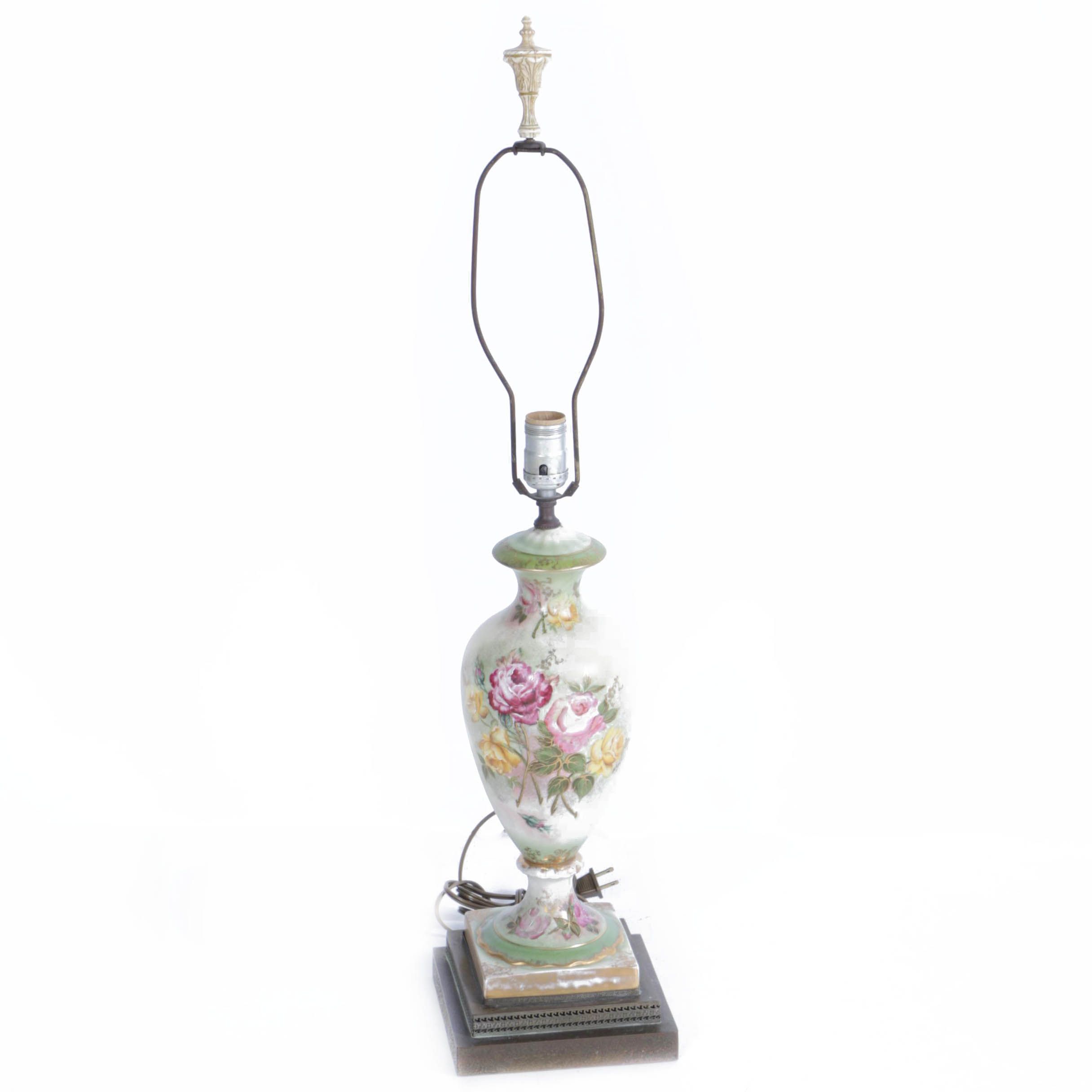 Hand-Painted Vintage Floral Urn Table Lamp