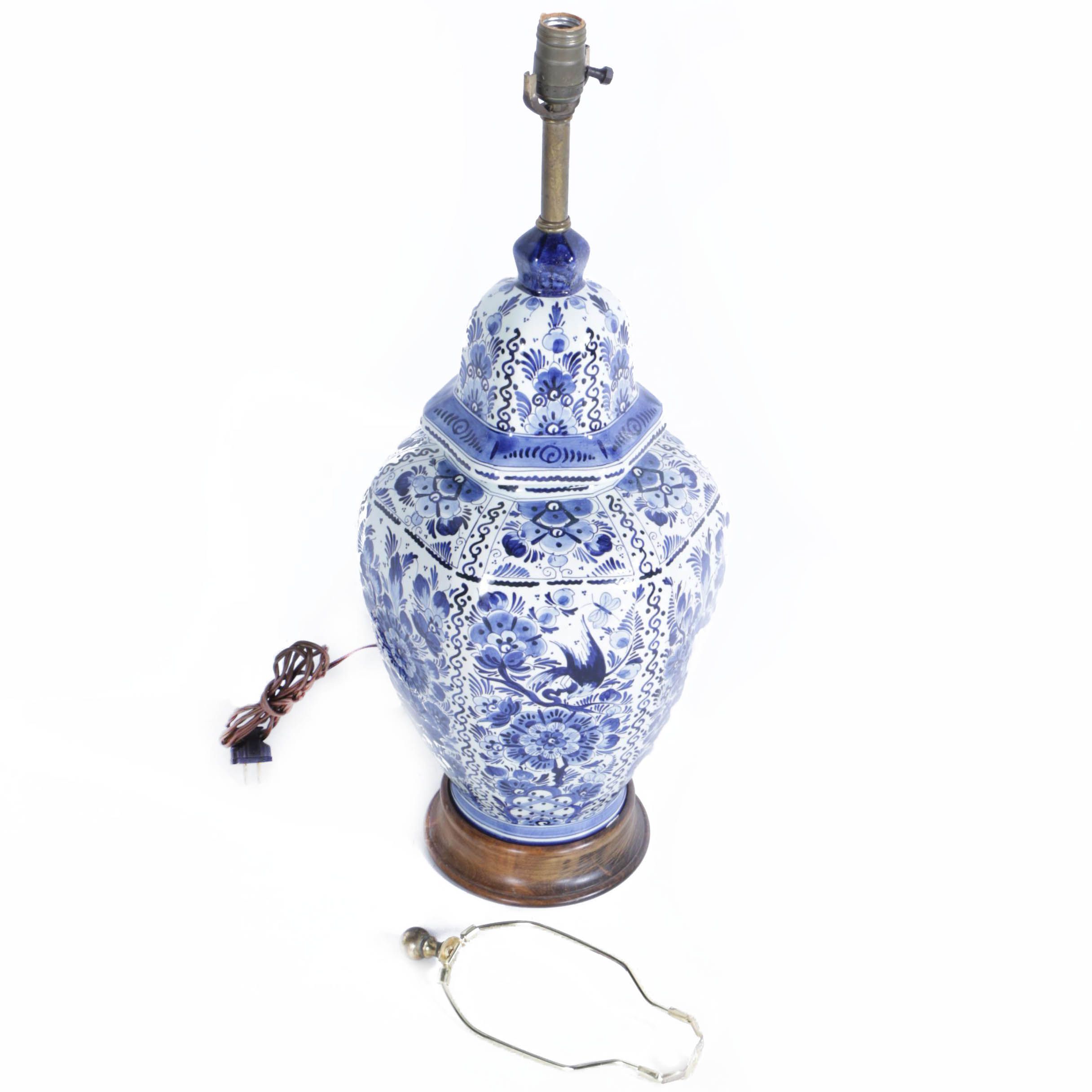 Hand-Painted Blue and White Ceramic Urn Table Lamp