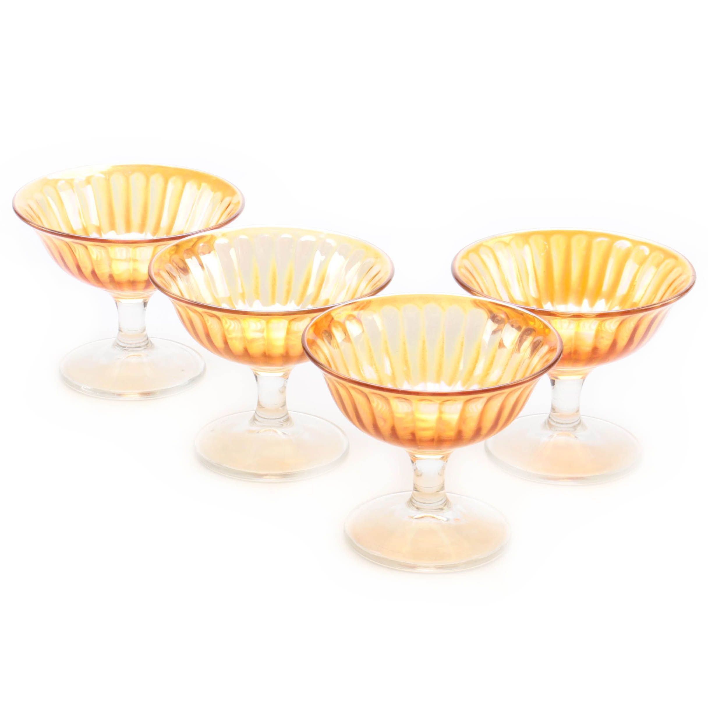 Imperial Glass Co. "Smooth Rays" Depression Carnival Glass Sherbet Dishes