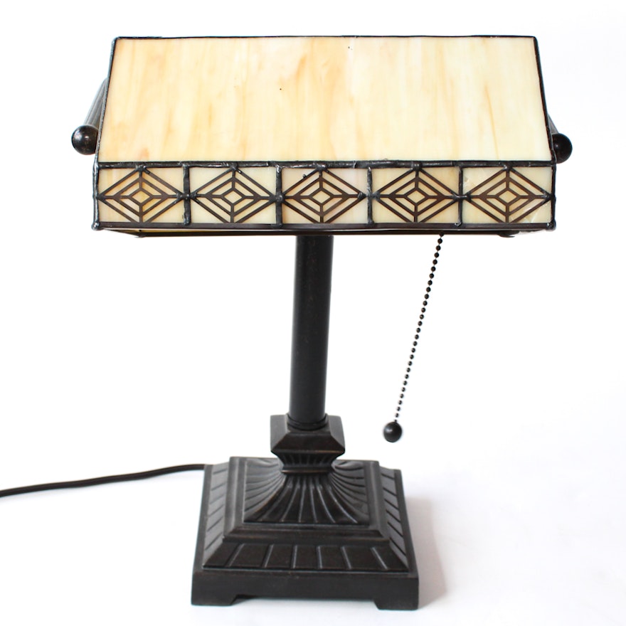 Slag Glass Bankers Lamp