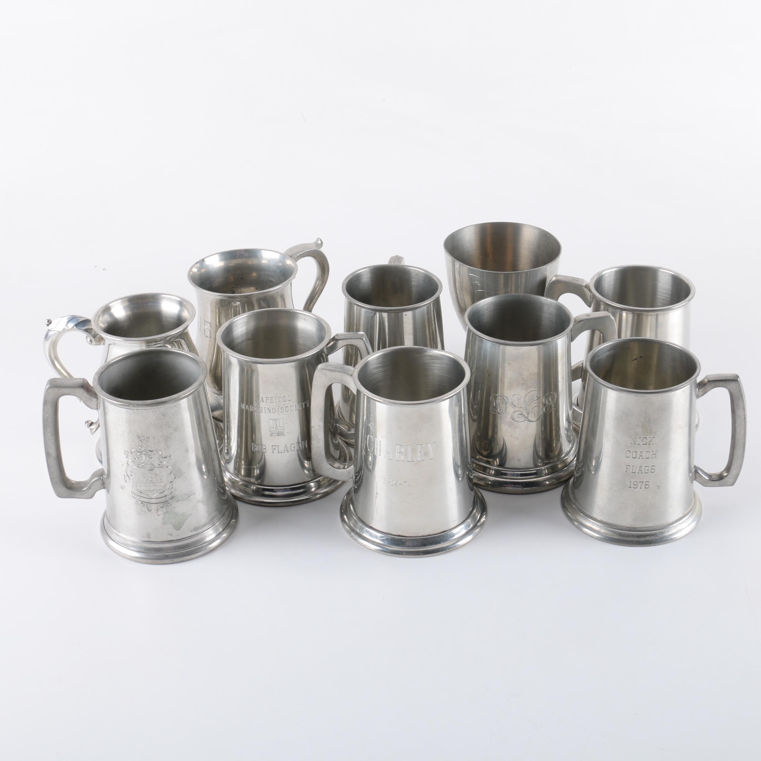 Monogrammed Pewter Steins, Including Trophies