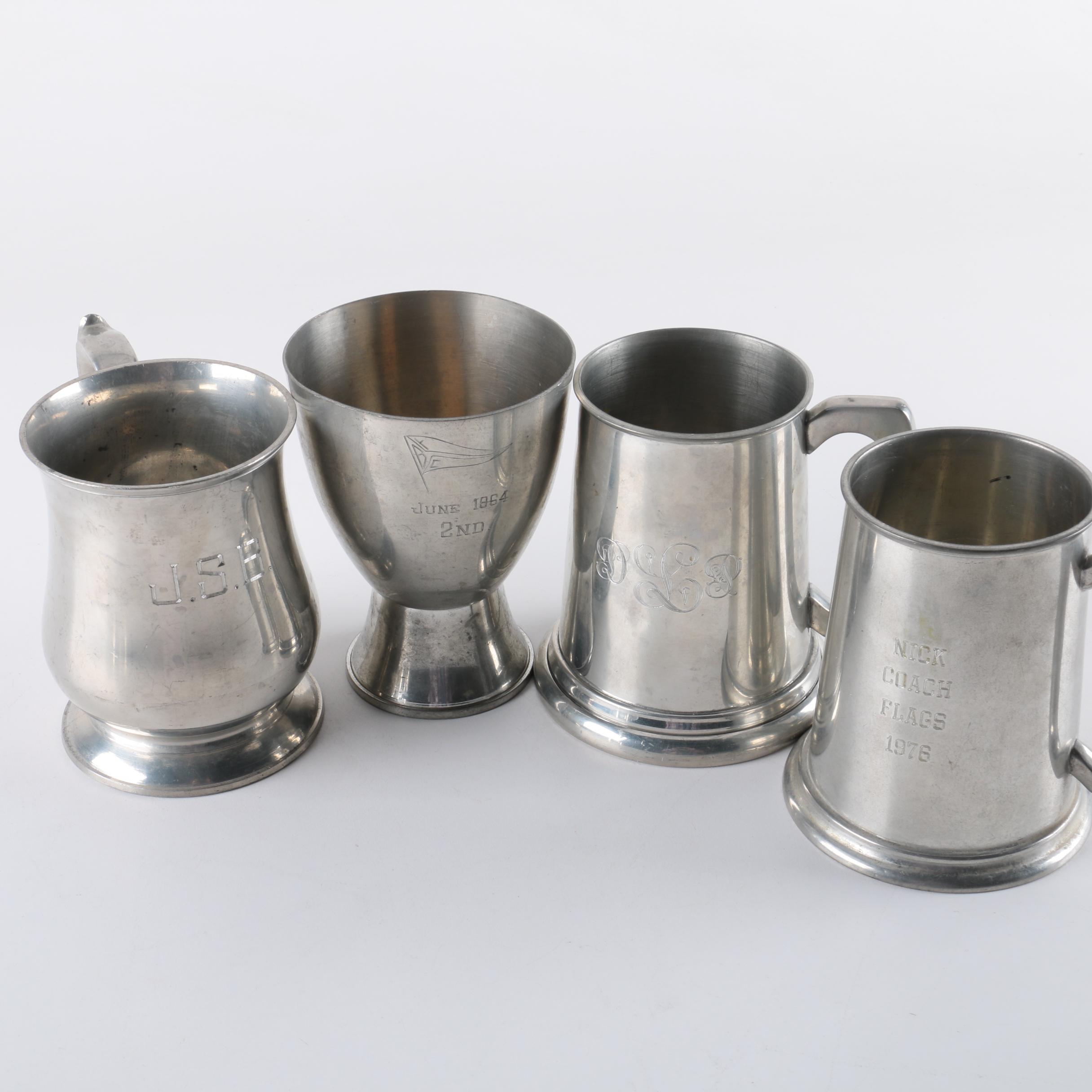 Monogrammed Pewter Steins, Including Trophies