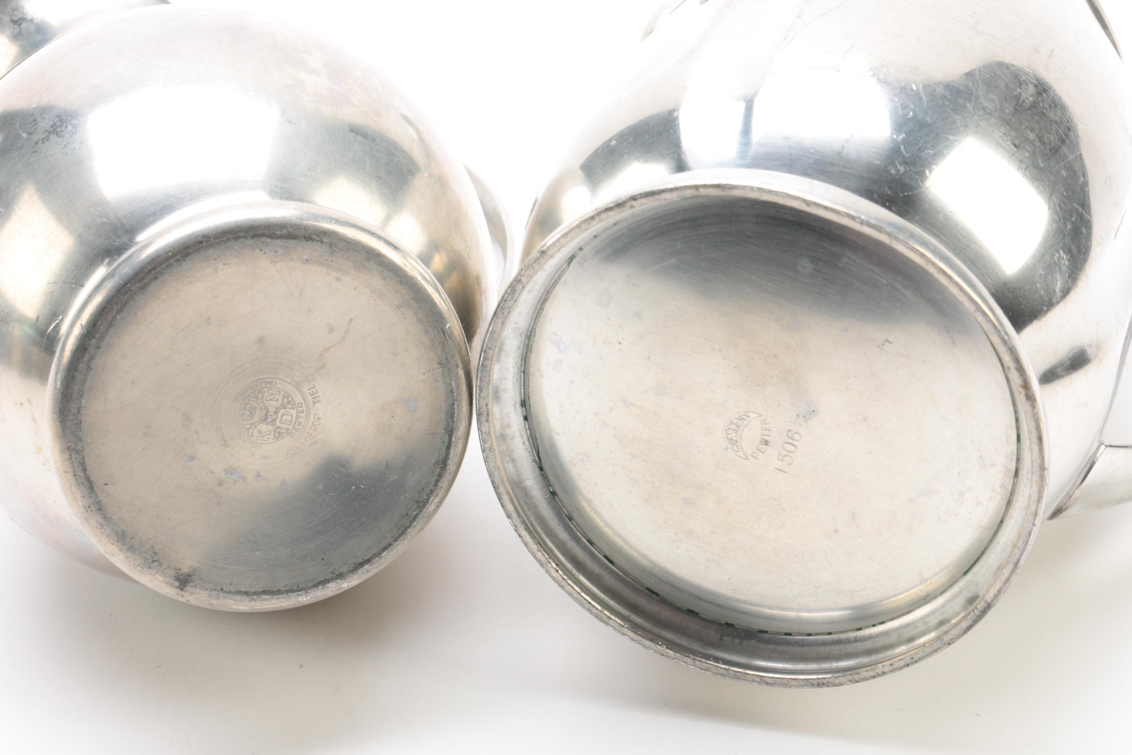 Royal Holland Pewter Carafes with Pewter Tankards