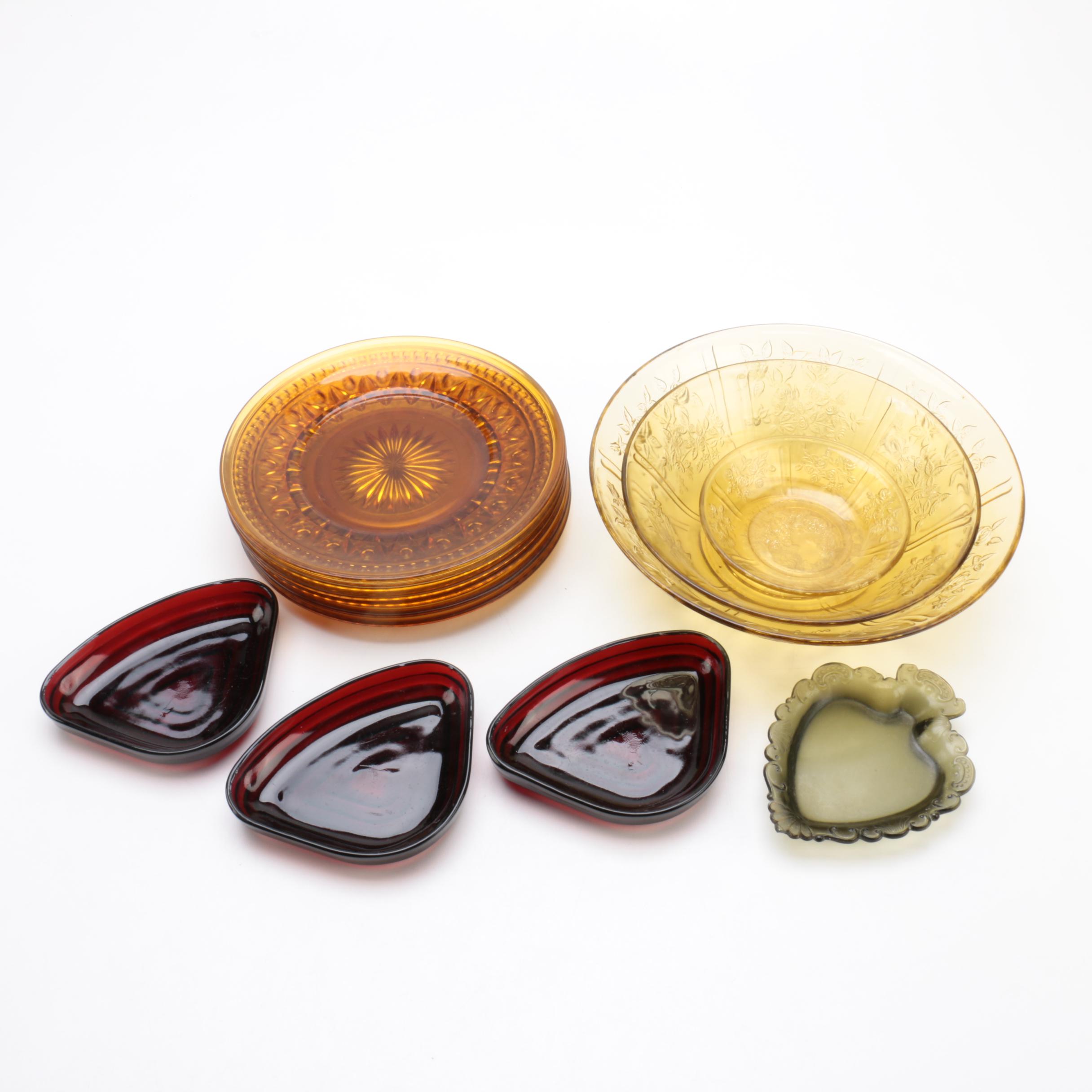 Vintage Federal "Sharon Amber" and Other Glass Tableware