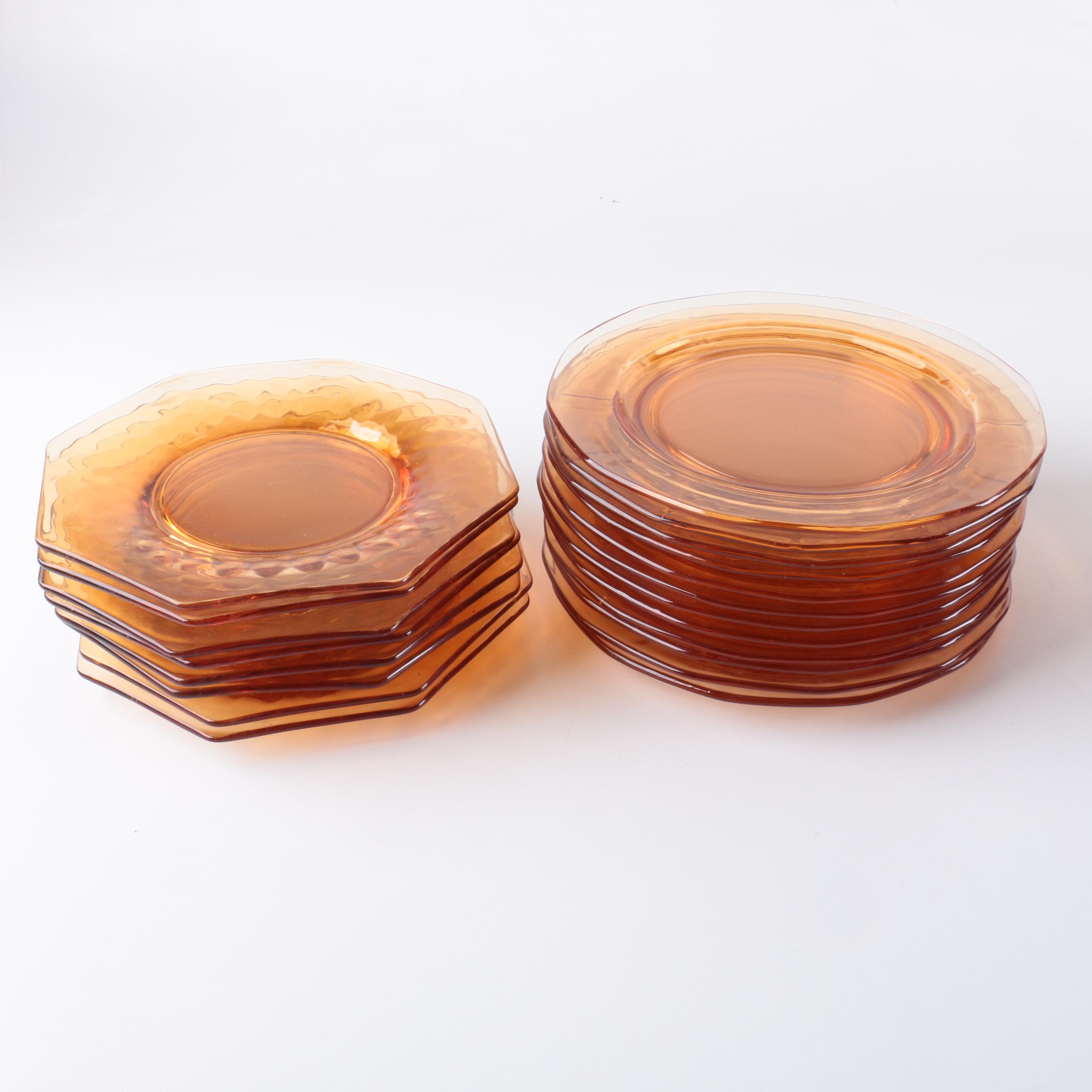 Smith Glass "Mt. Pleasant" Cake Plates and Amber Depression Glass Plates