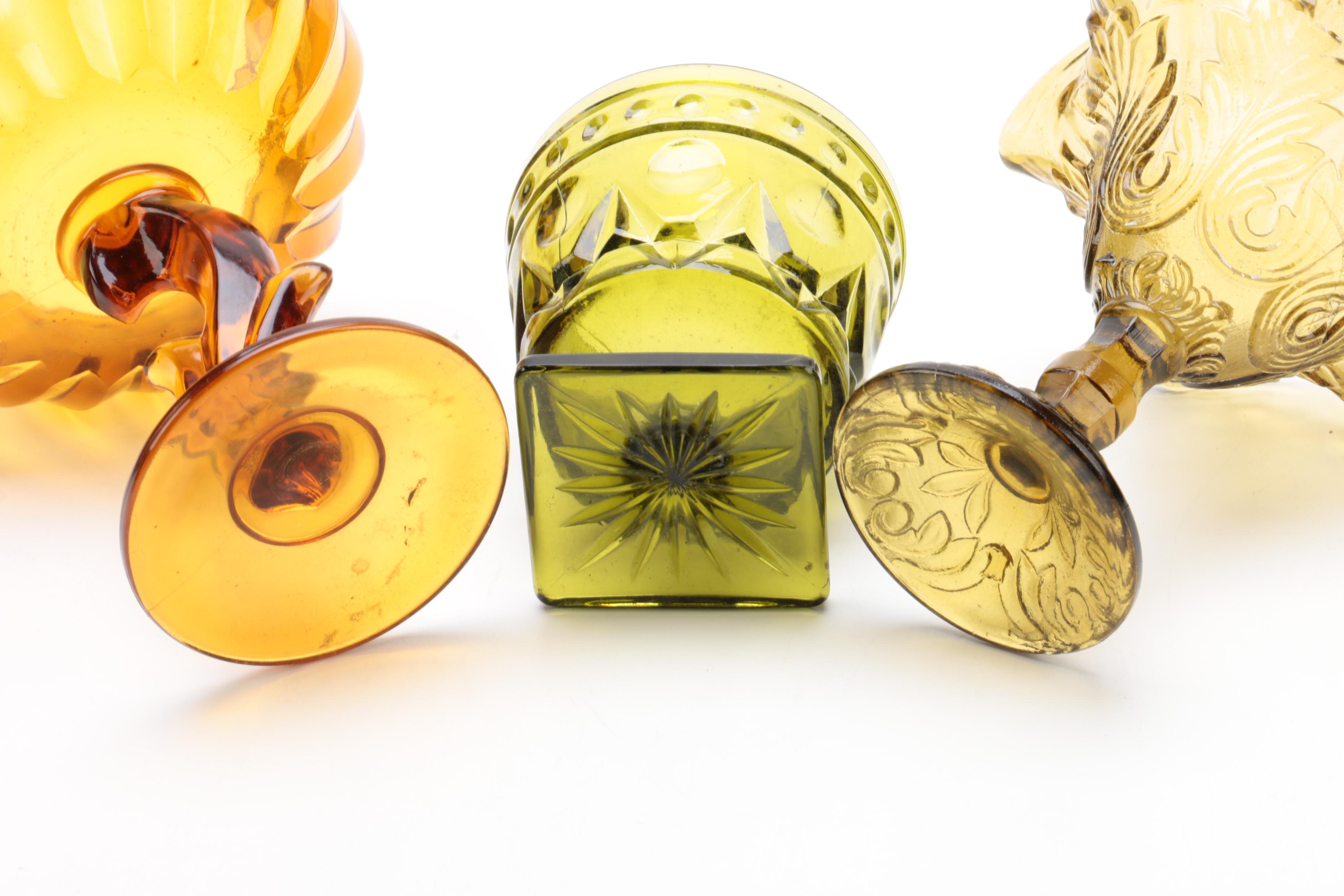 Vintage Glassware Including Indiana "Lotus Flower" and Federal "Madrid Amber"