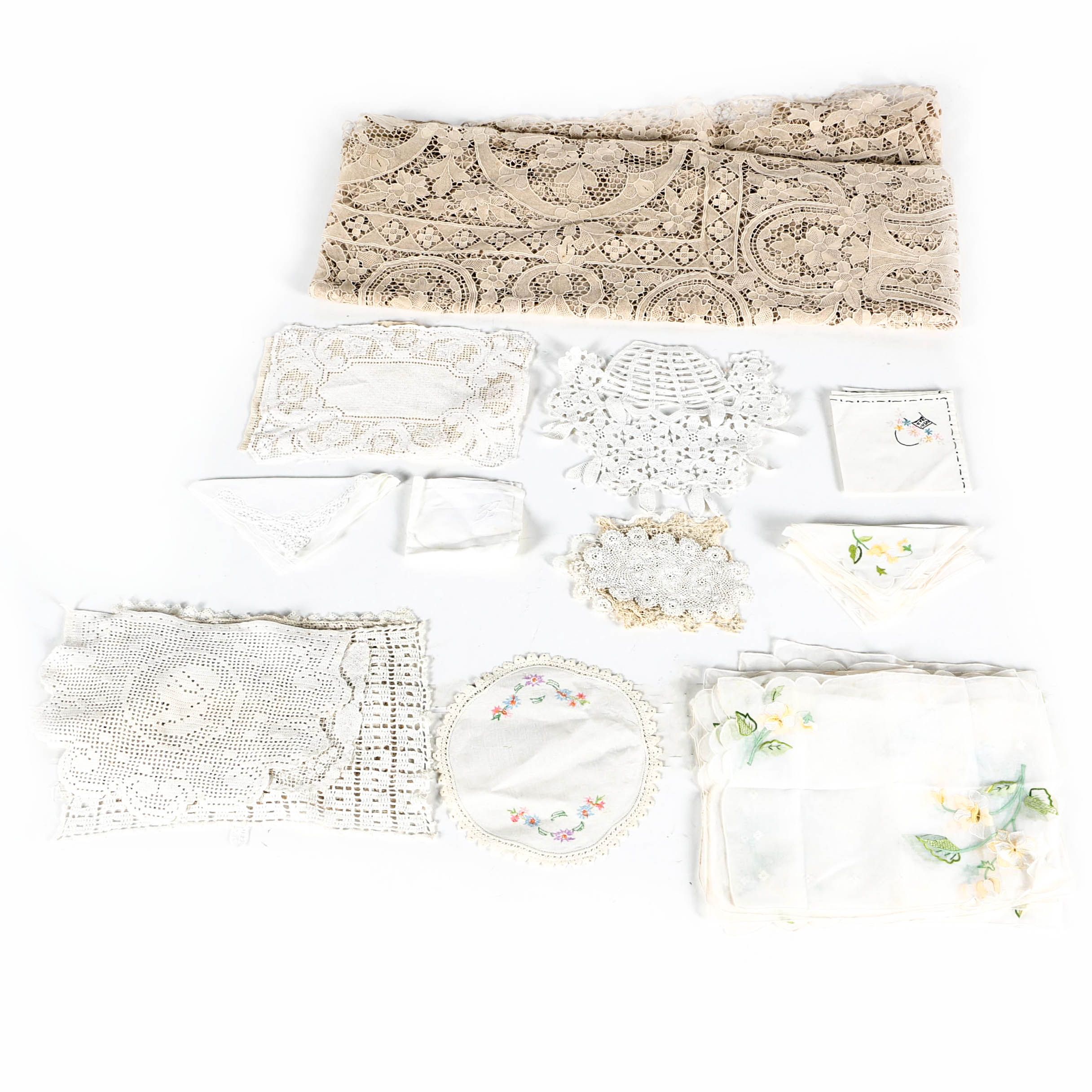 Vintage Embroidered and Lace Table Linens