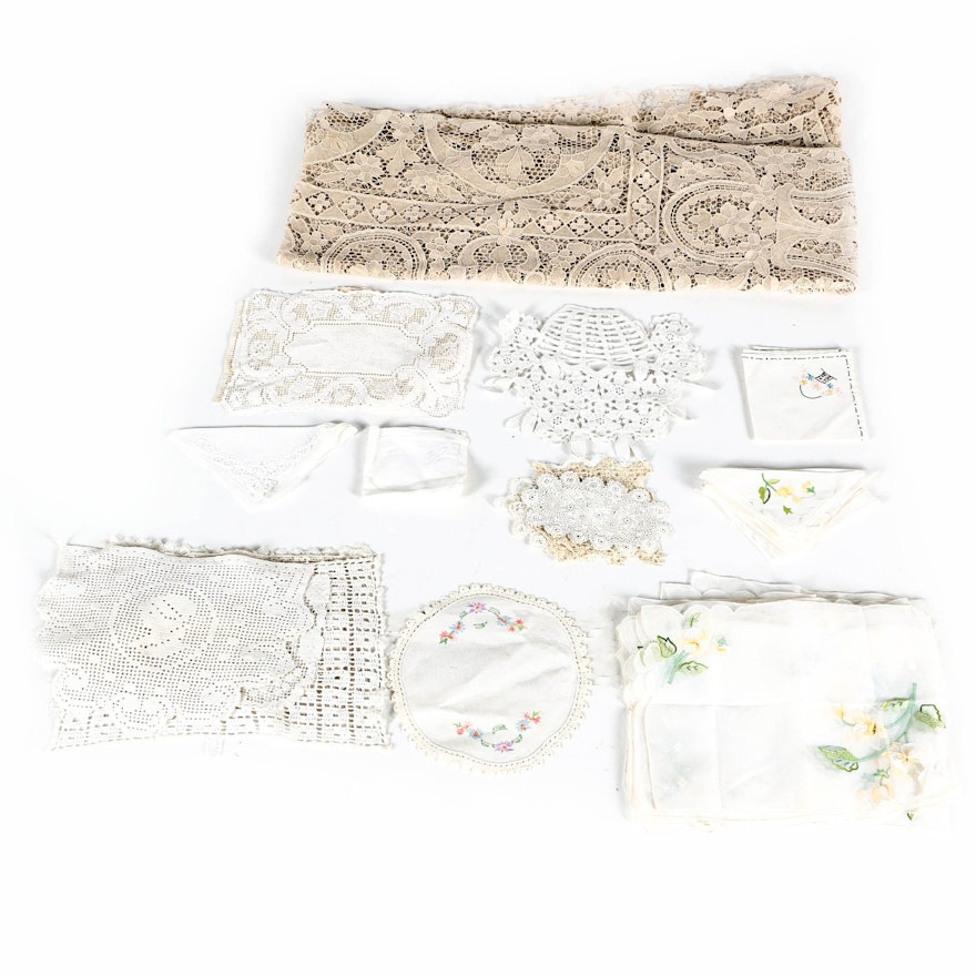 Vintage Embroidered and Lace Table Linens