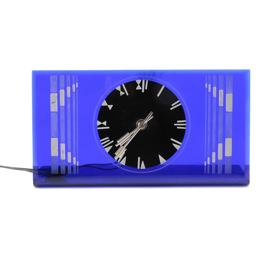 Vintage Synchron Art Deco Style Glass Mantel Clock