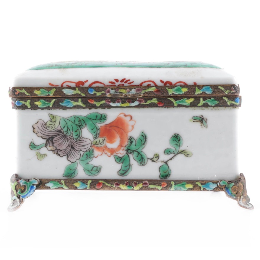 Chinese Porcelain and Metal Lidded Box