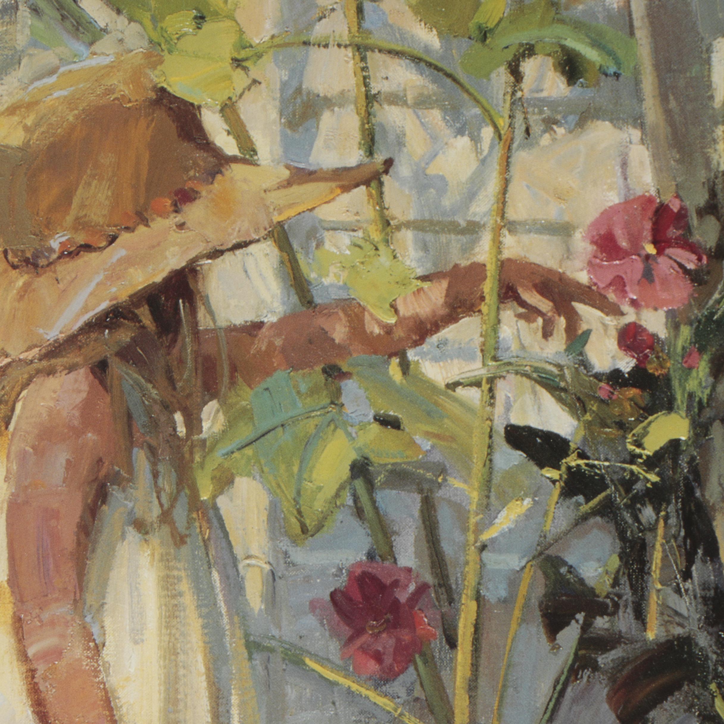 Offset Lithograph Print After Gerald Merfeld "Hollyhock Child"