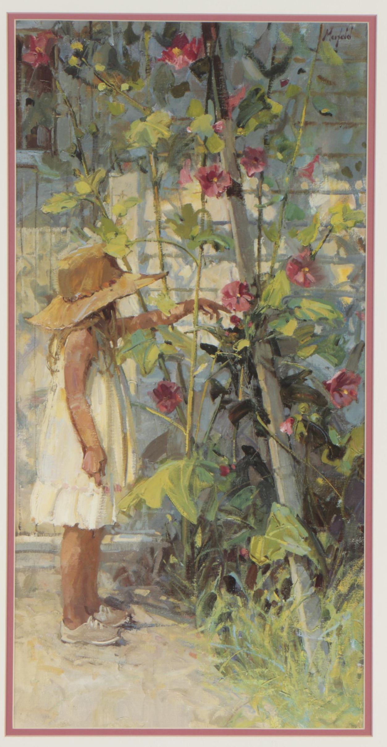 Offset Lithograph Print After Gerald Merfeld "Hollyhock Child"