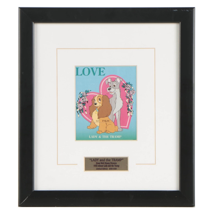 Limited Edition Postage Stamp Offset Lithograph "Lady and the Tramp"