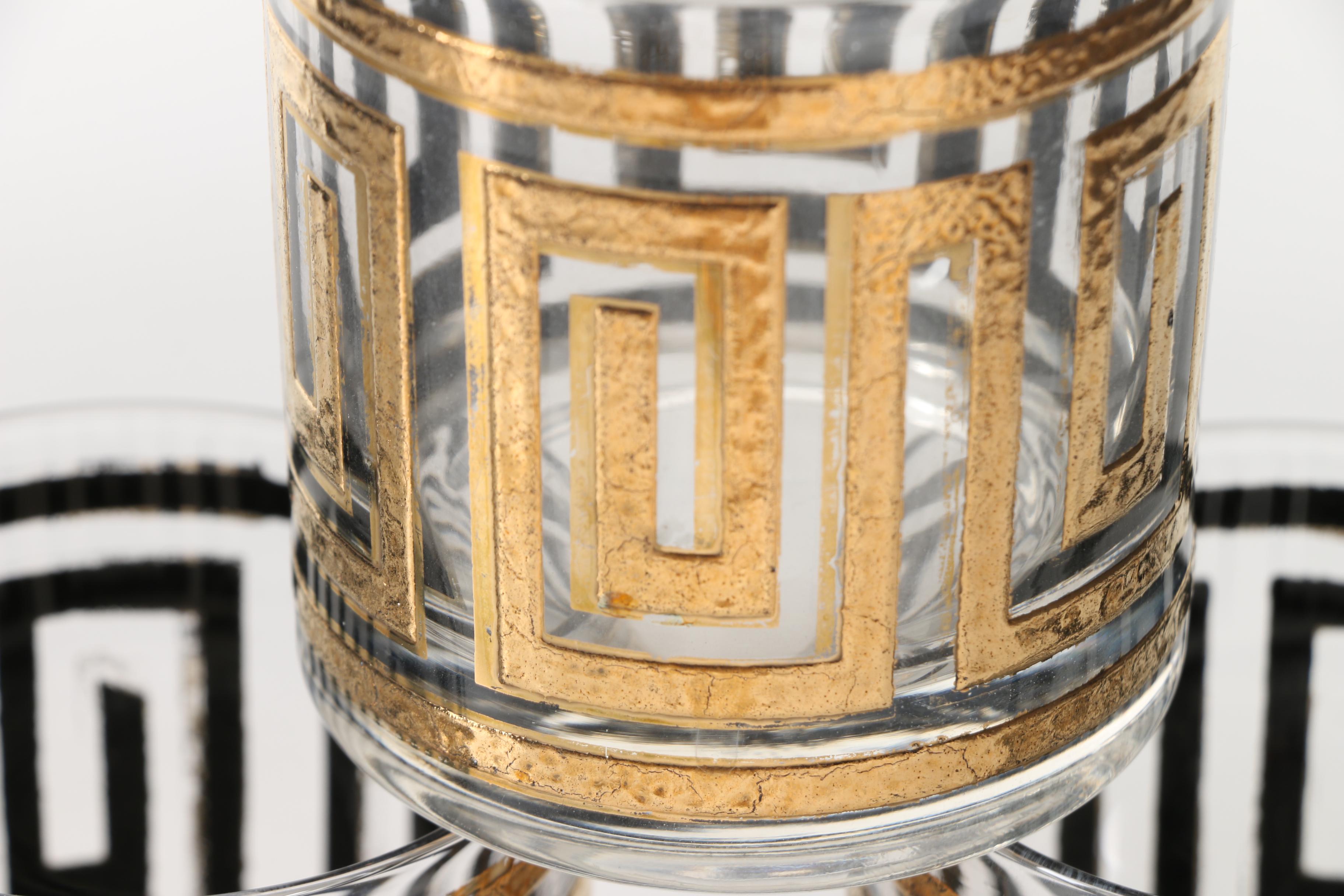 Mid Century Culver Gold Greek Key Lowball Glasses
