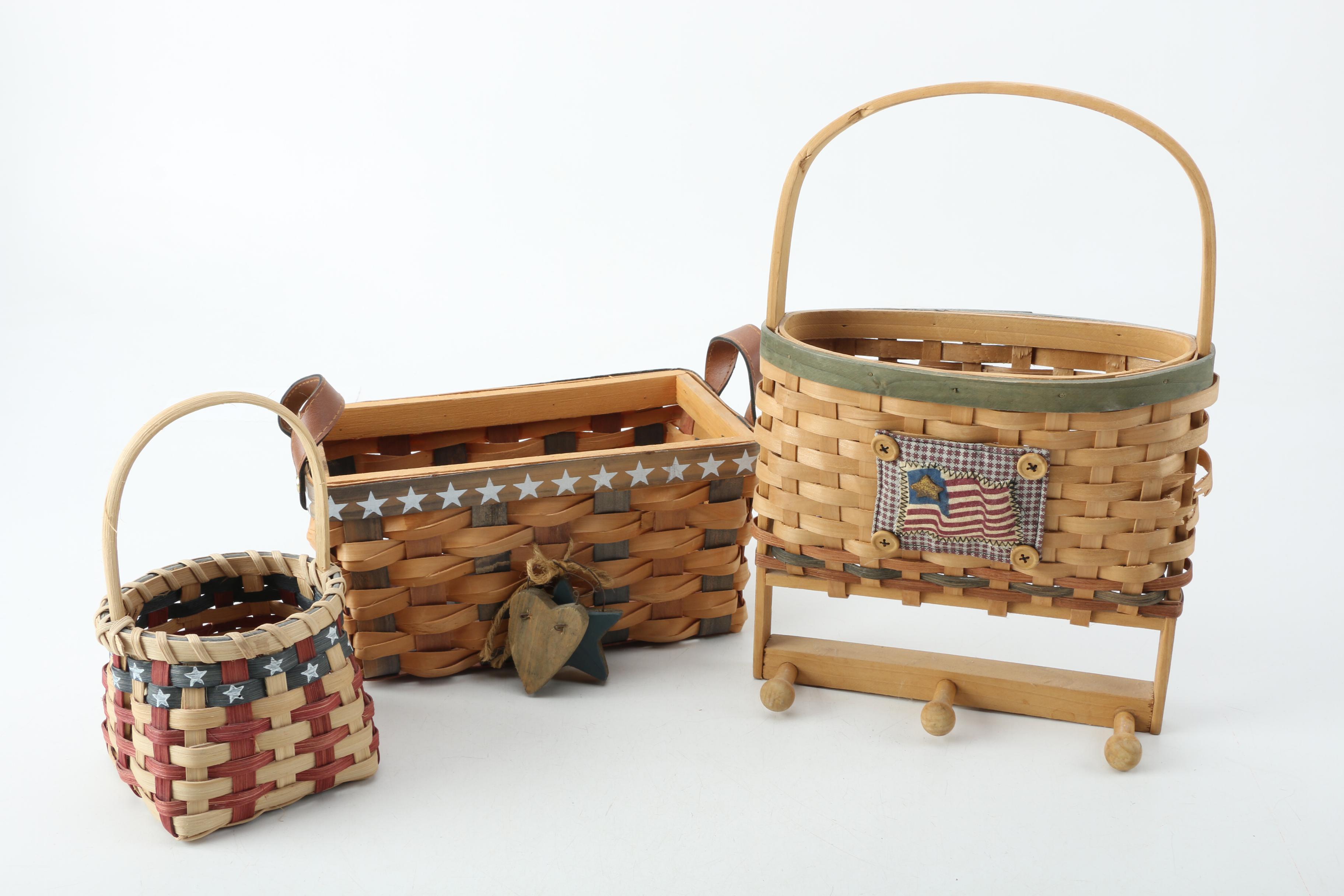 Assorted Baskets and Wooden U.S.A.Themed Decor