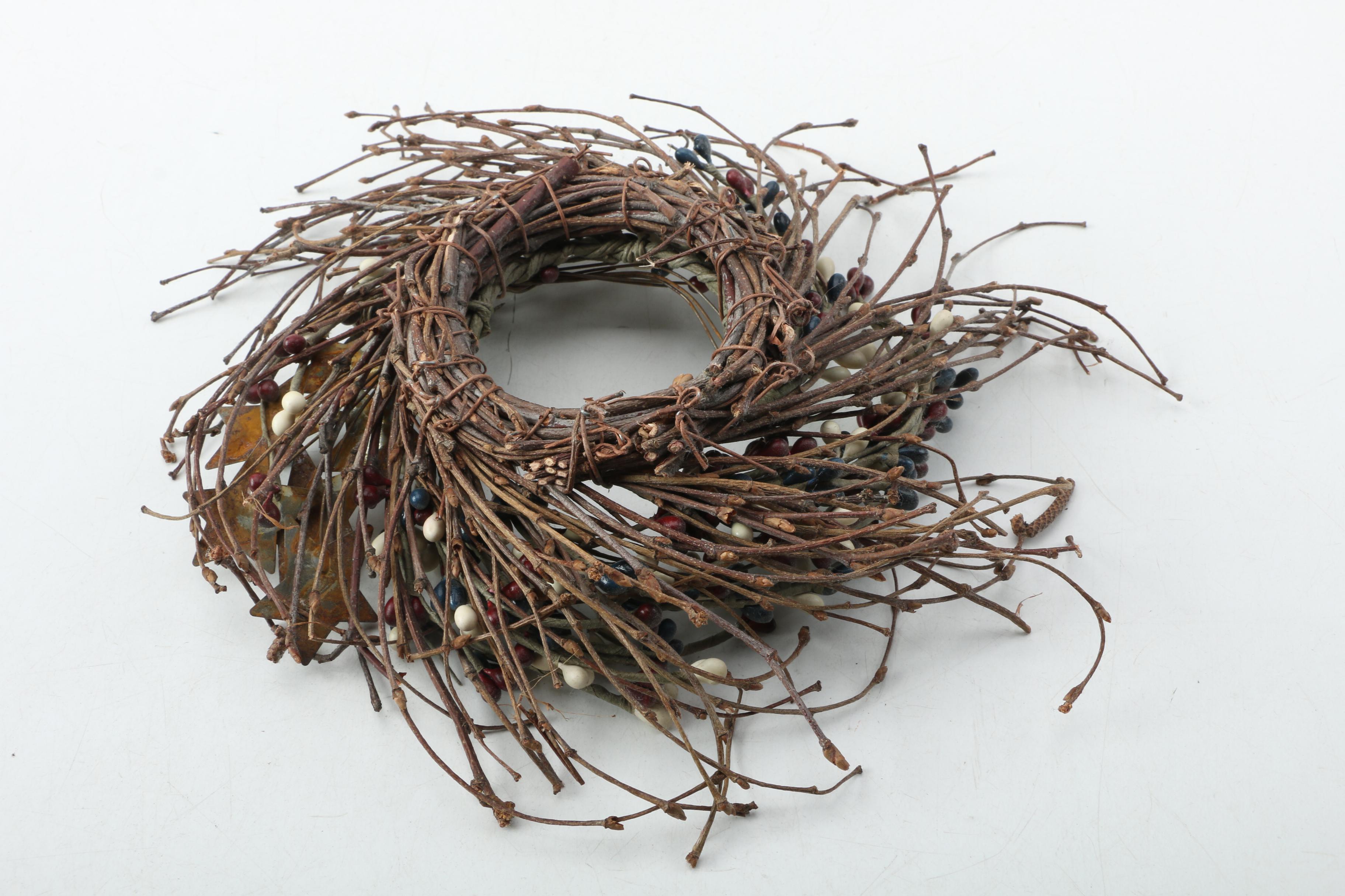 Assorted Baskets and Wooden U.S.A.Themed Decor