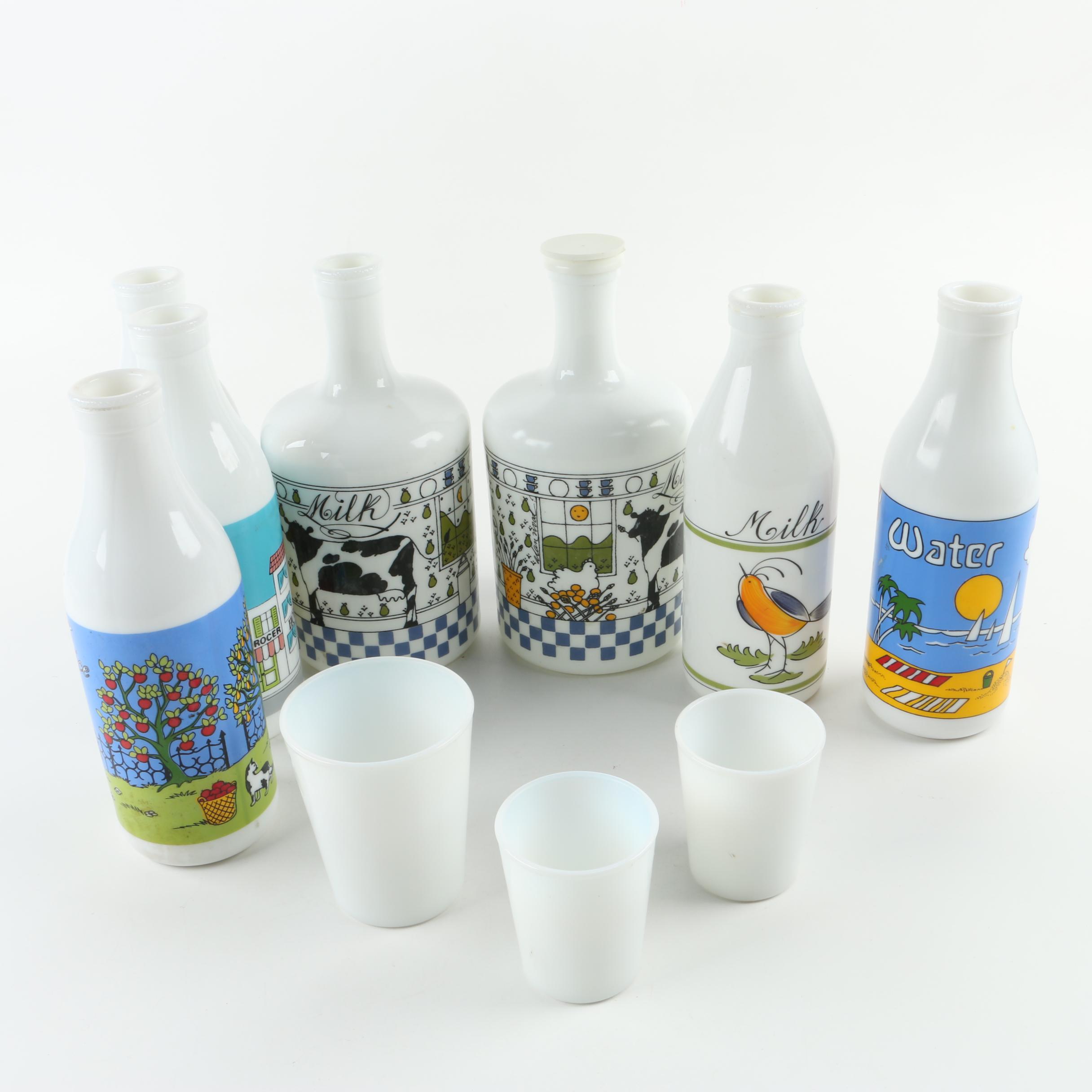 Milk Glass Carafes and Cups