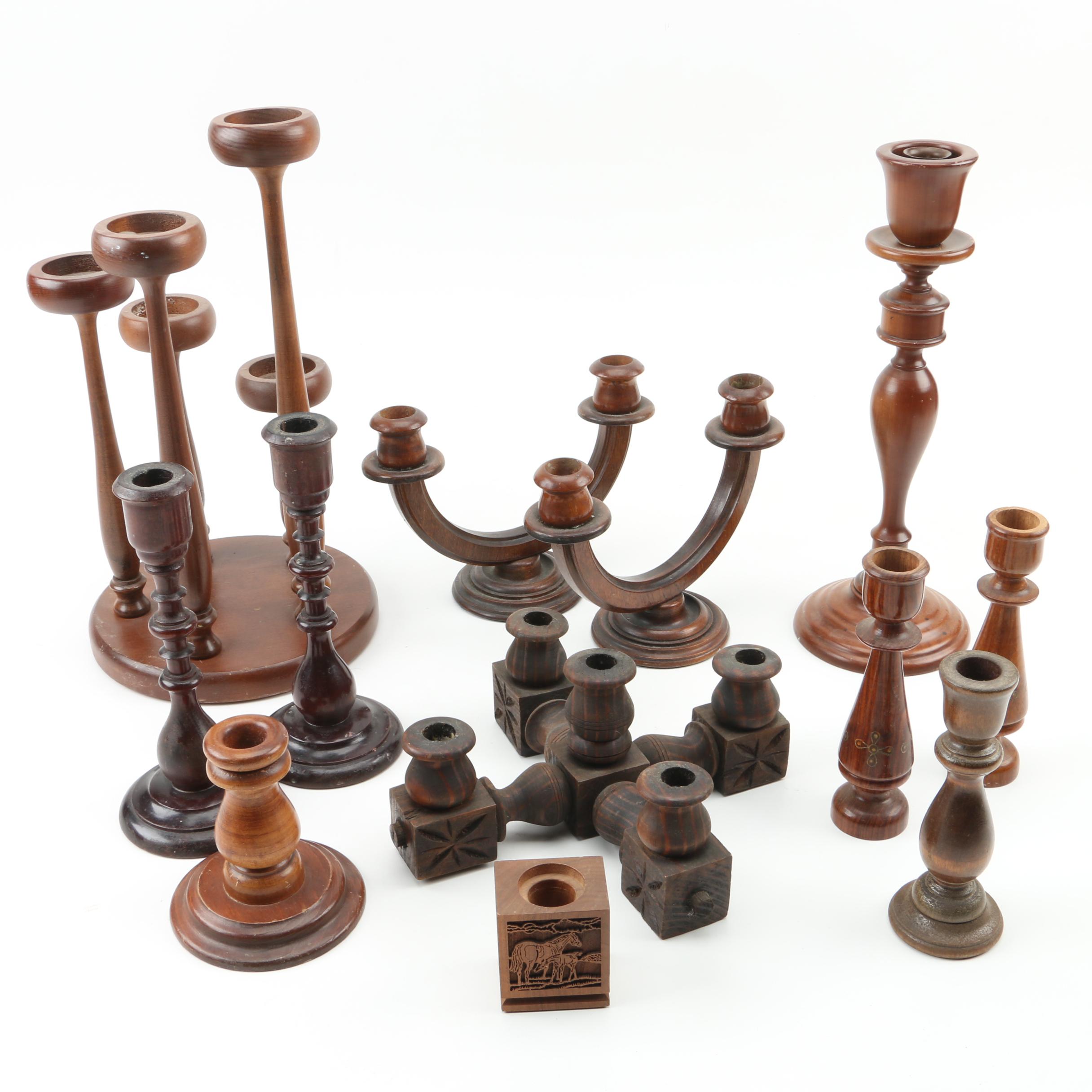 Group of Wooden Candlesticks