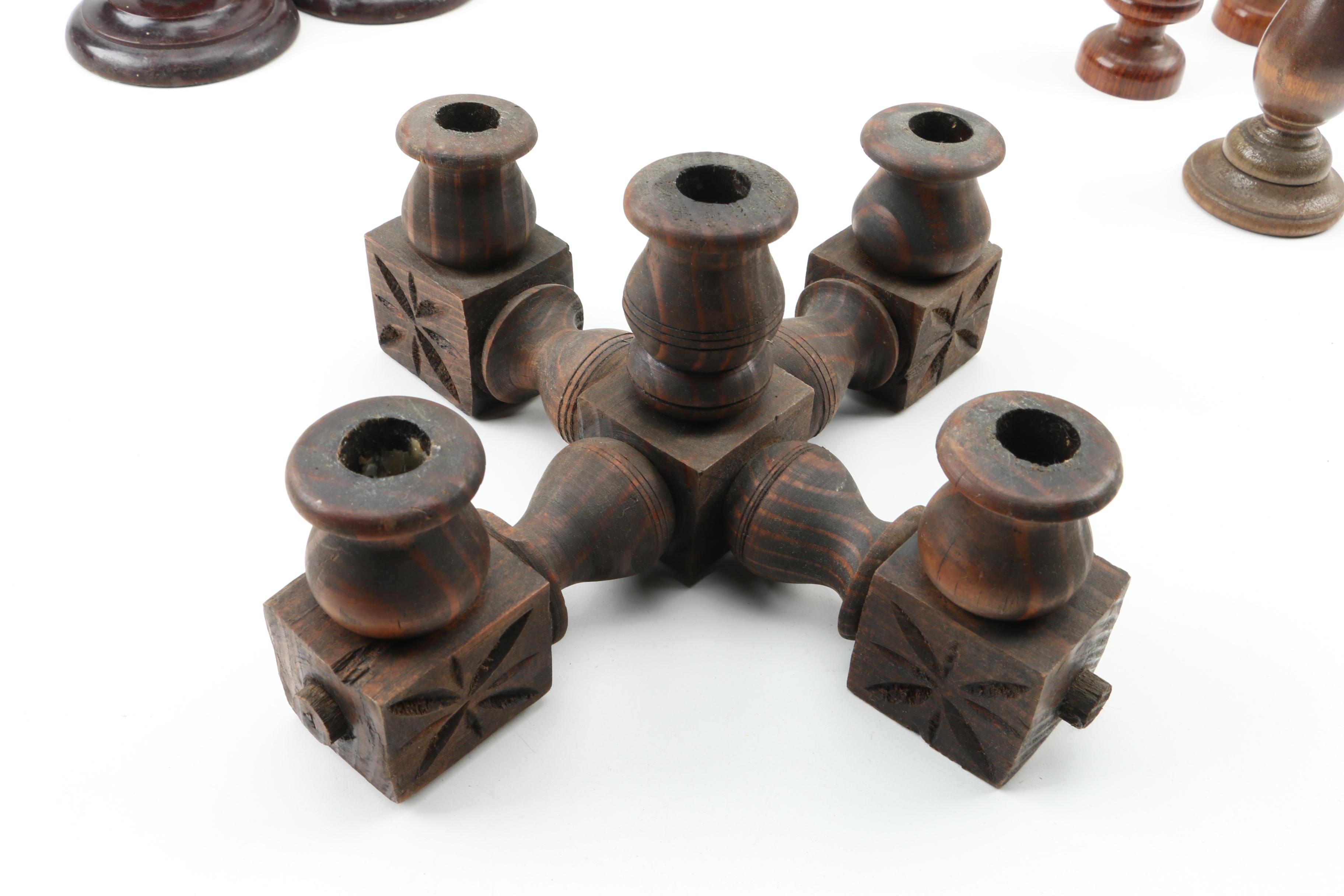 Group of Wooden Candlesticks