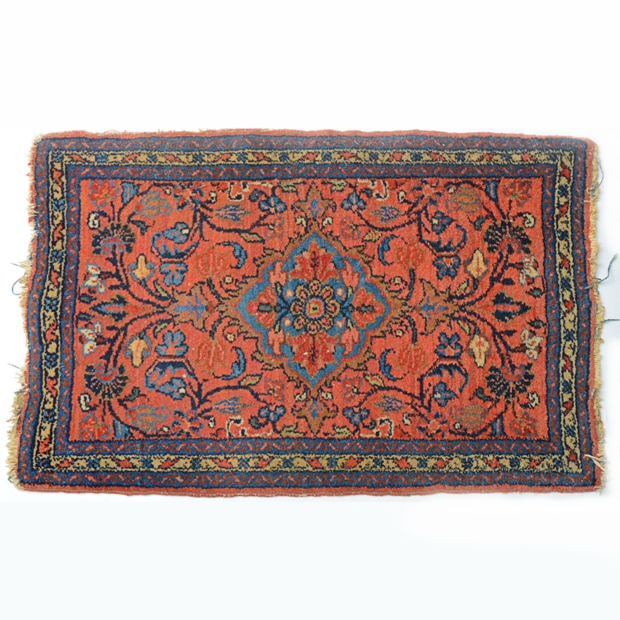 Semi-Antique Hand Knotted Sarouk Wool Accent Rug